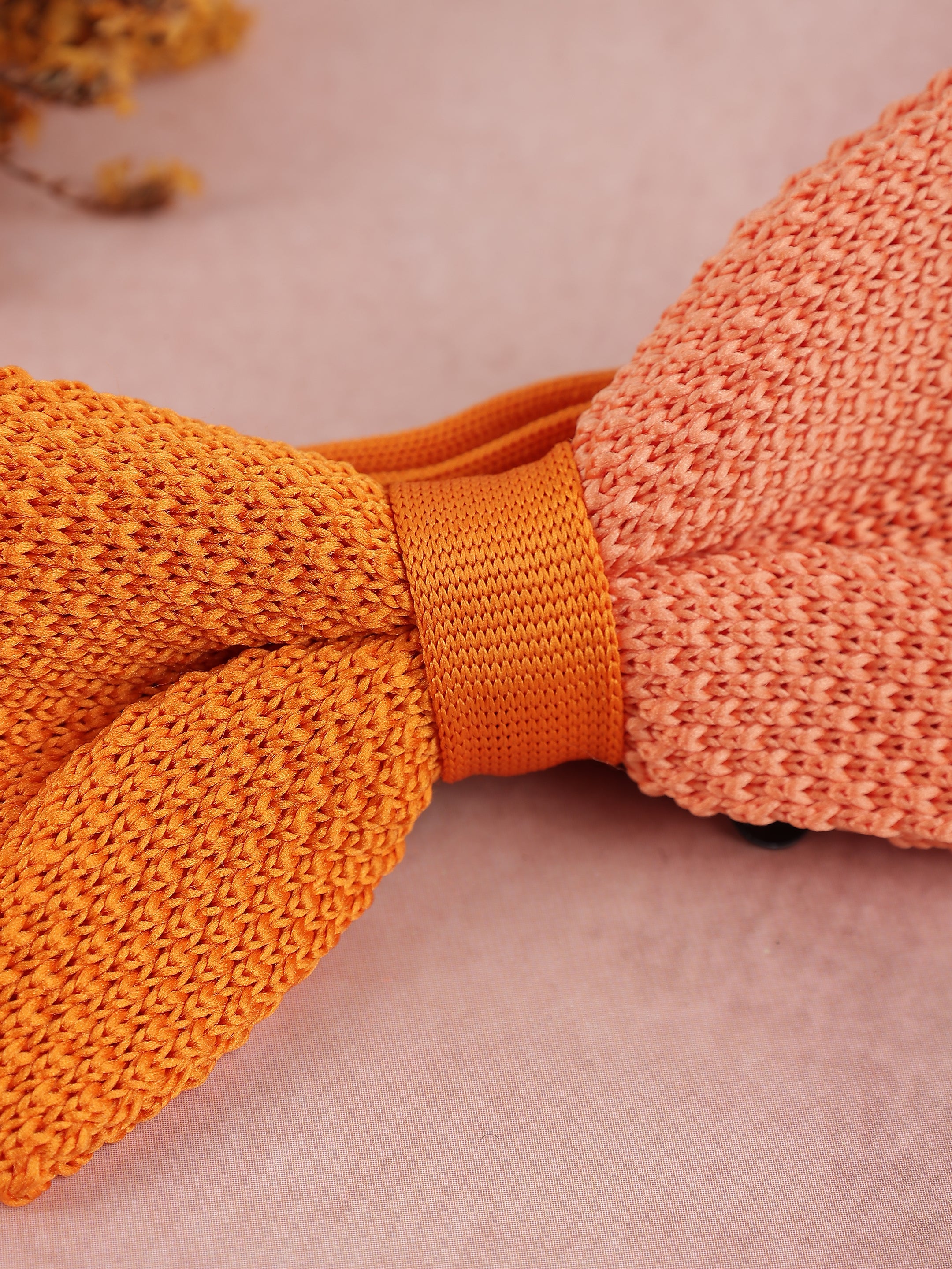 Orange Two-Tone Knit Bow Tie