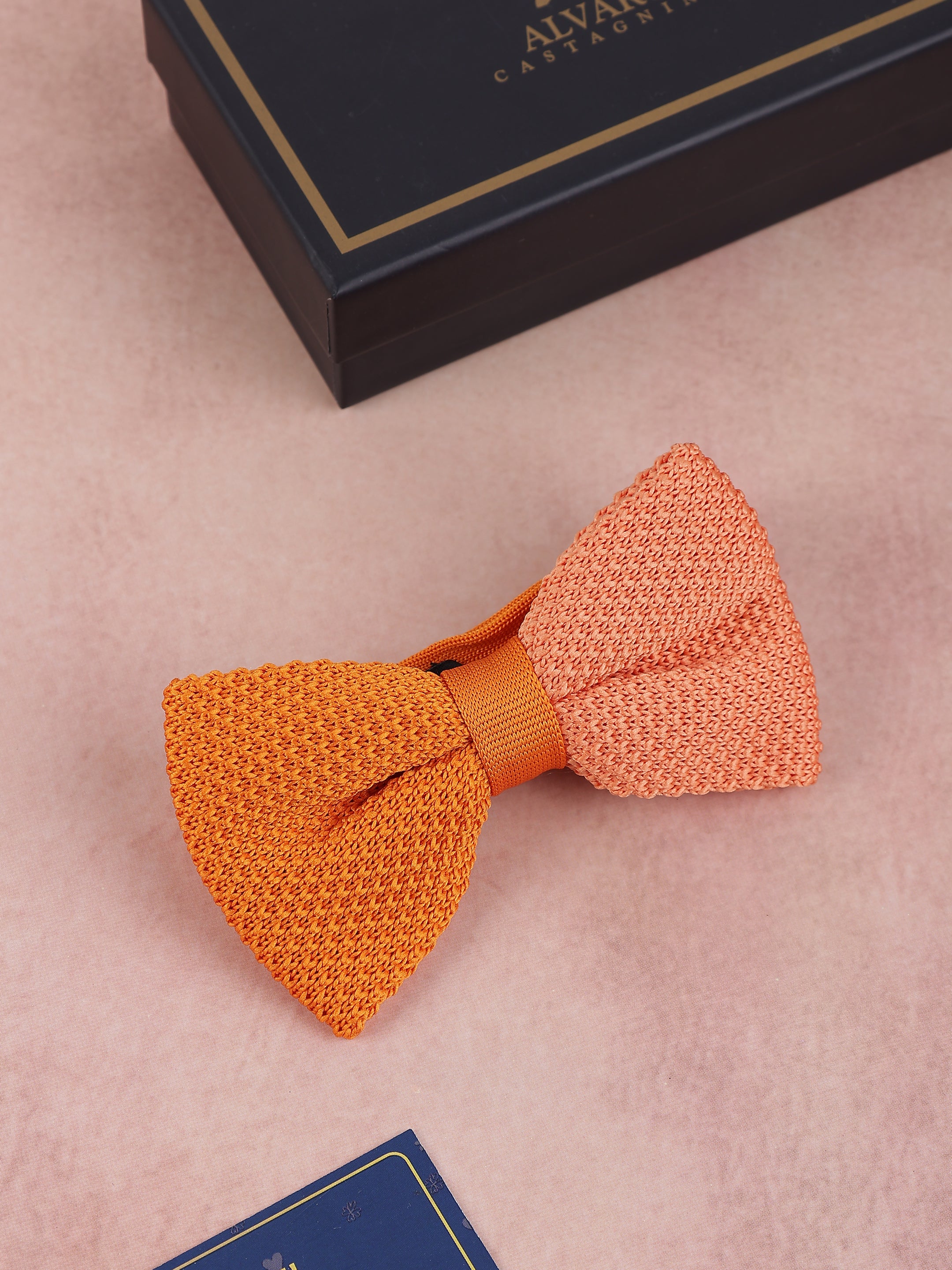 Orange Two-Tone Knit Bow Tie