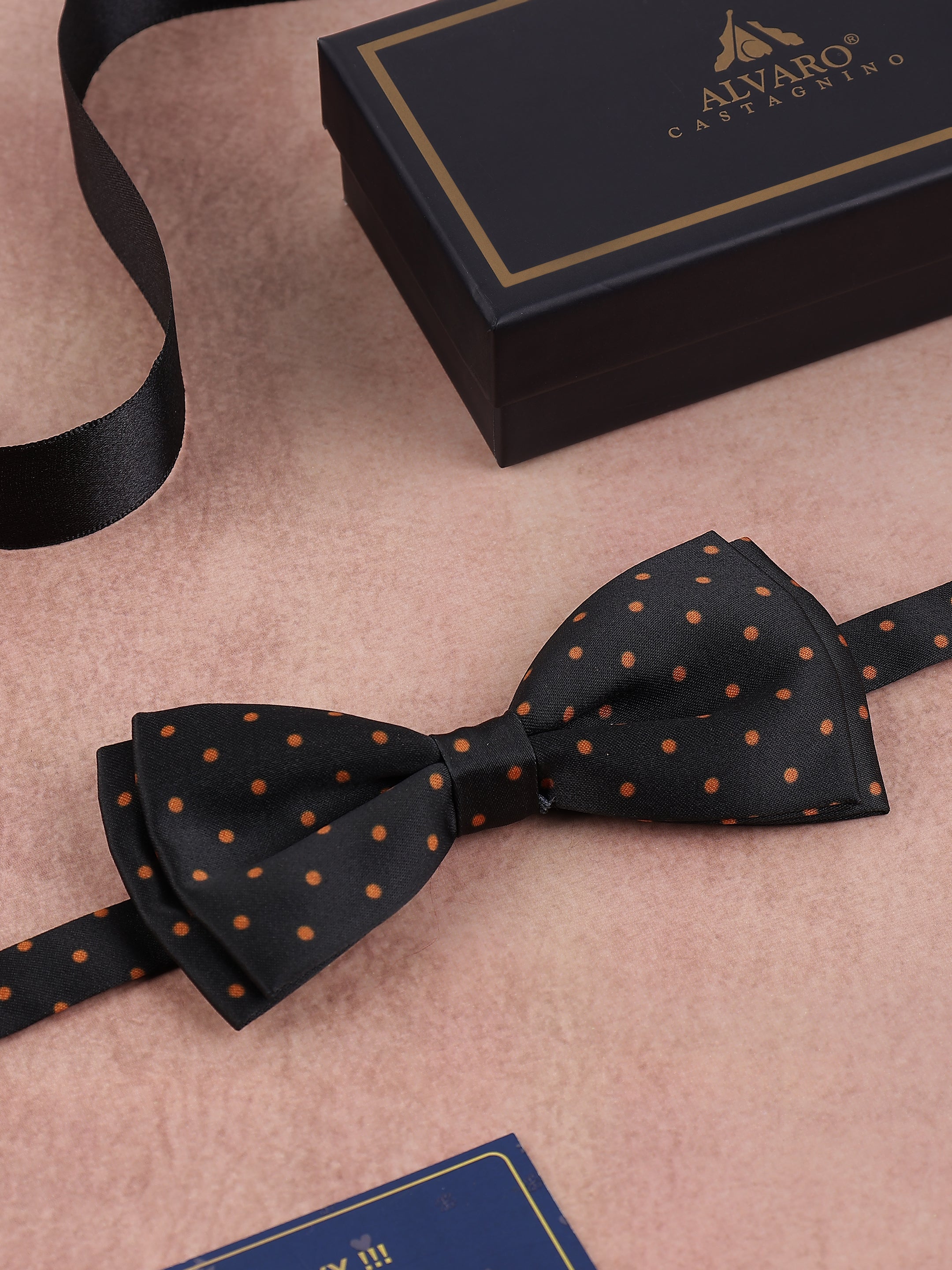 Black and Orange Polka Dot Bow Tie