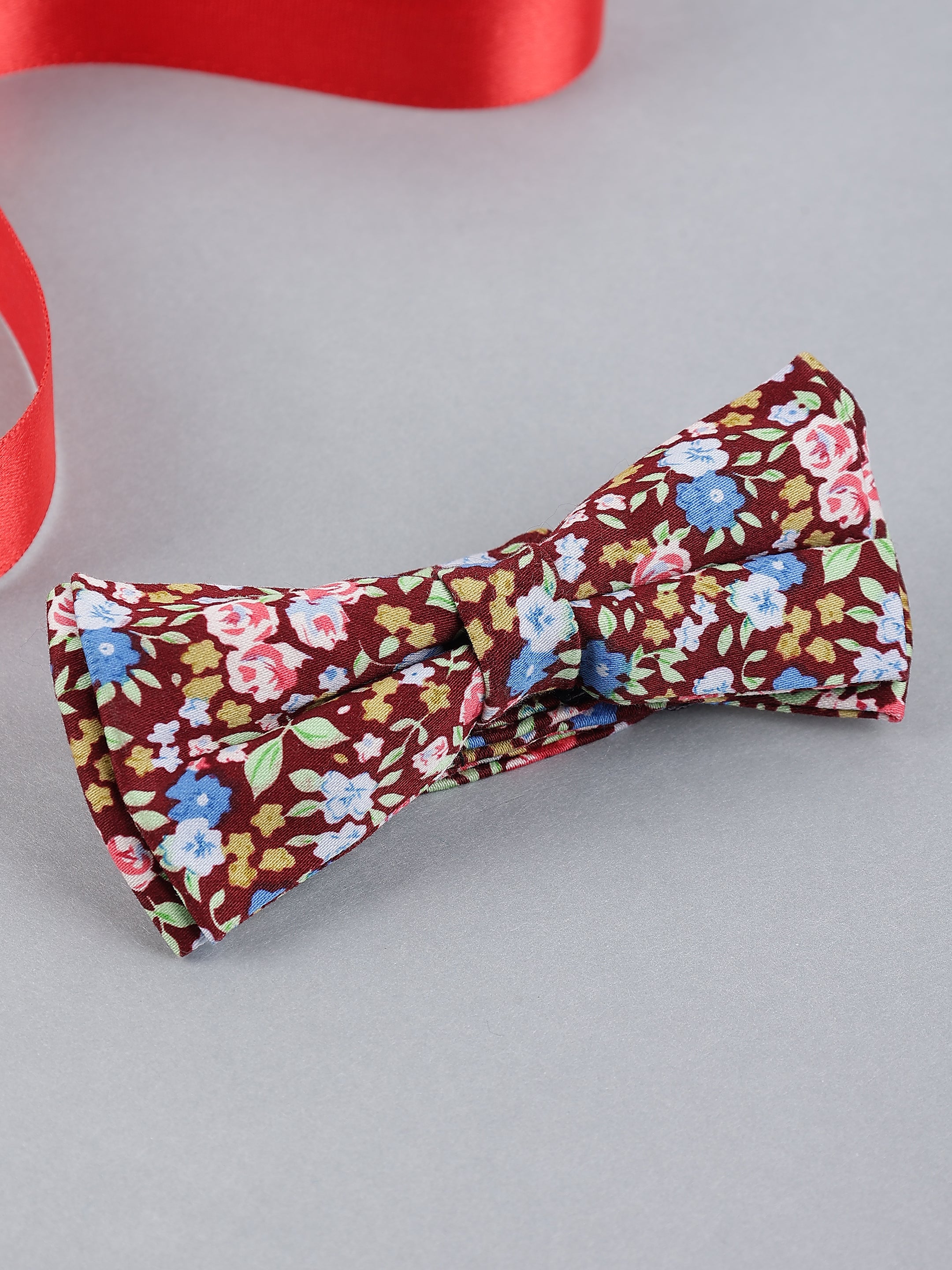 Burgundy Floral Meadow Bow Tie
