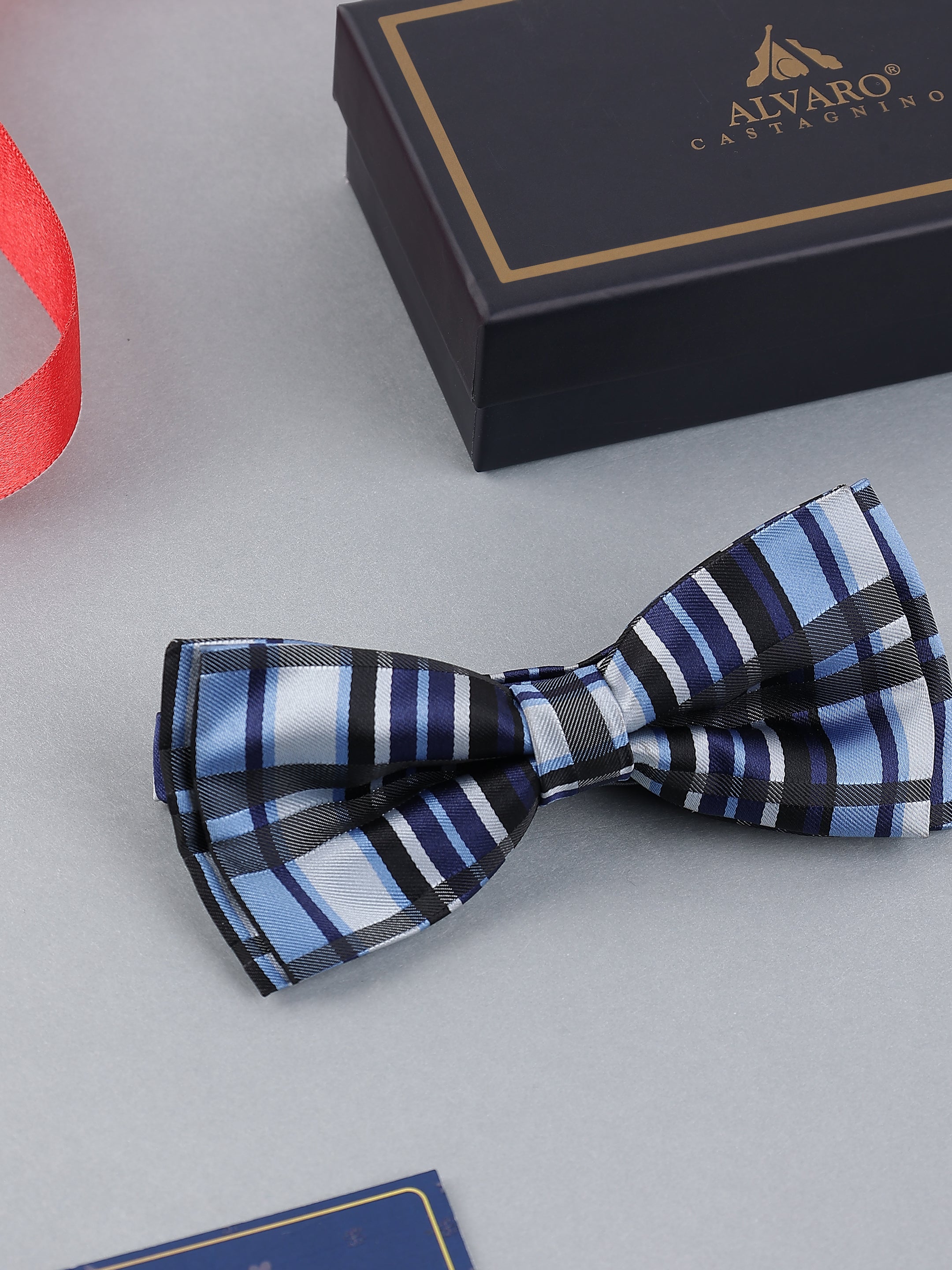 Blue & Black Multi-Stripe Bow Tie