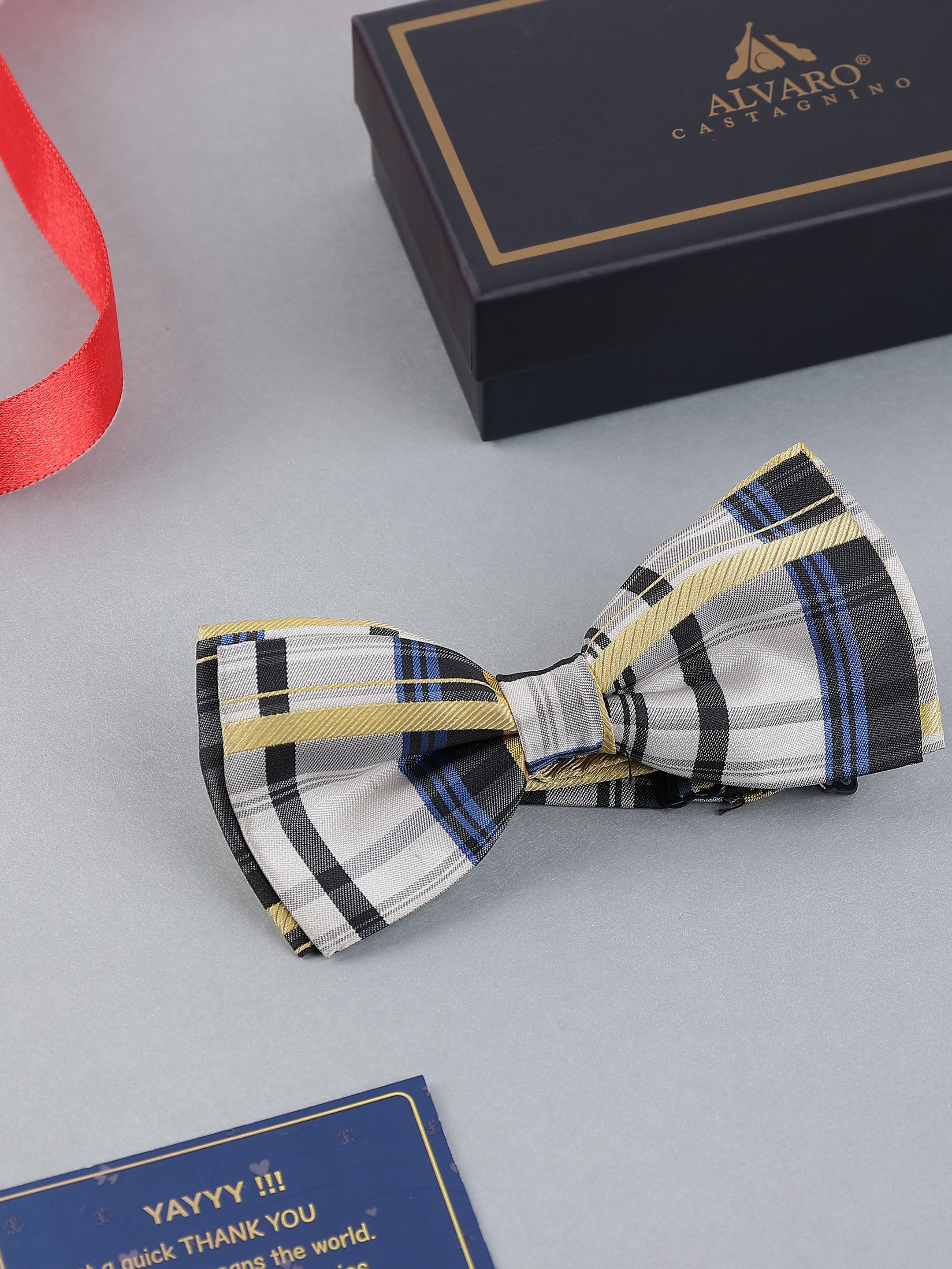 Multi-Stripe Plaid Bow Tie