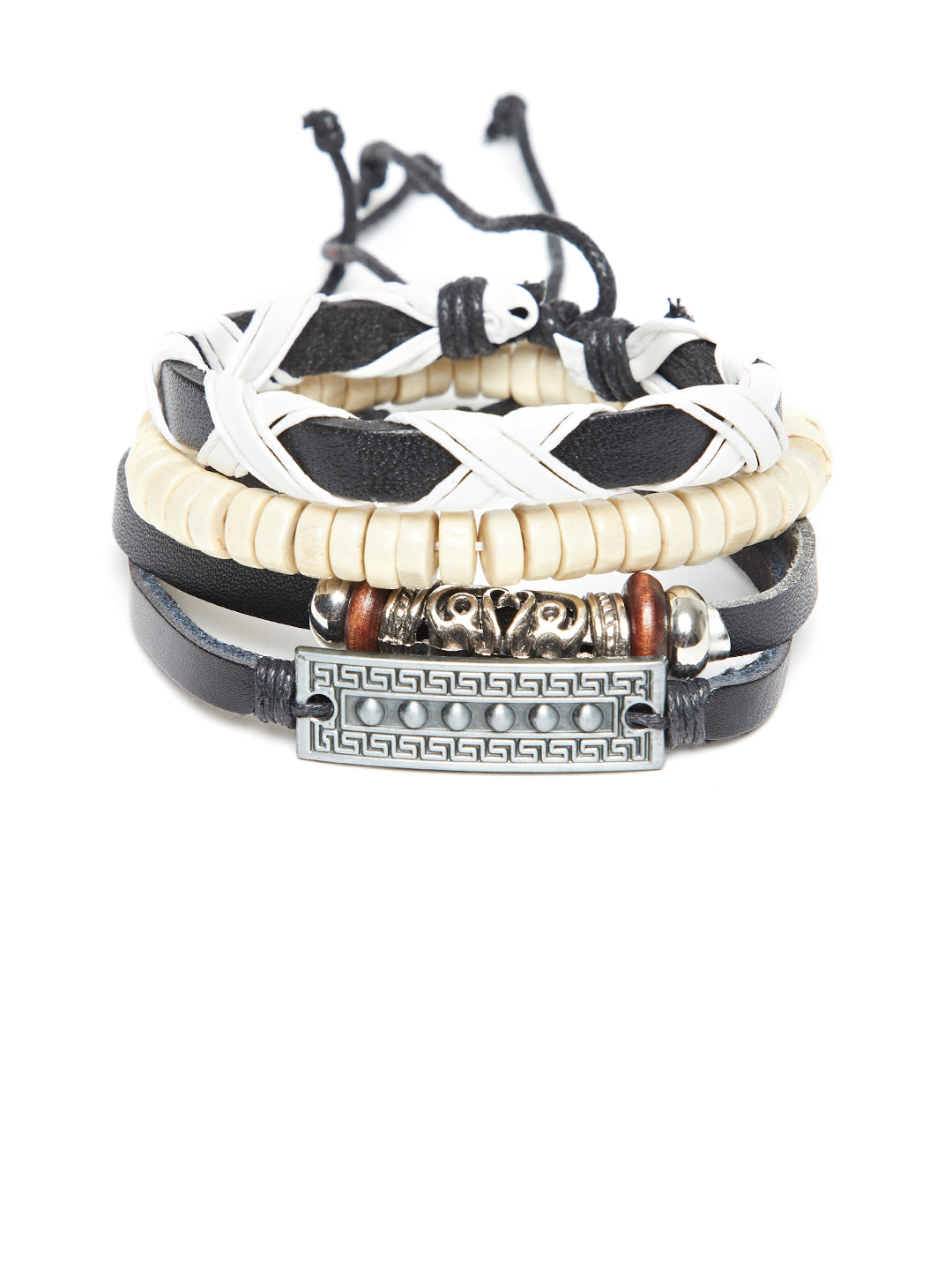 Alvaro Castagnino Black and white Leather Wraparound Bracelet