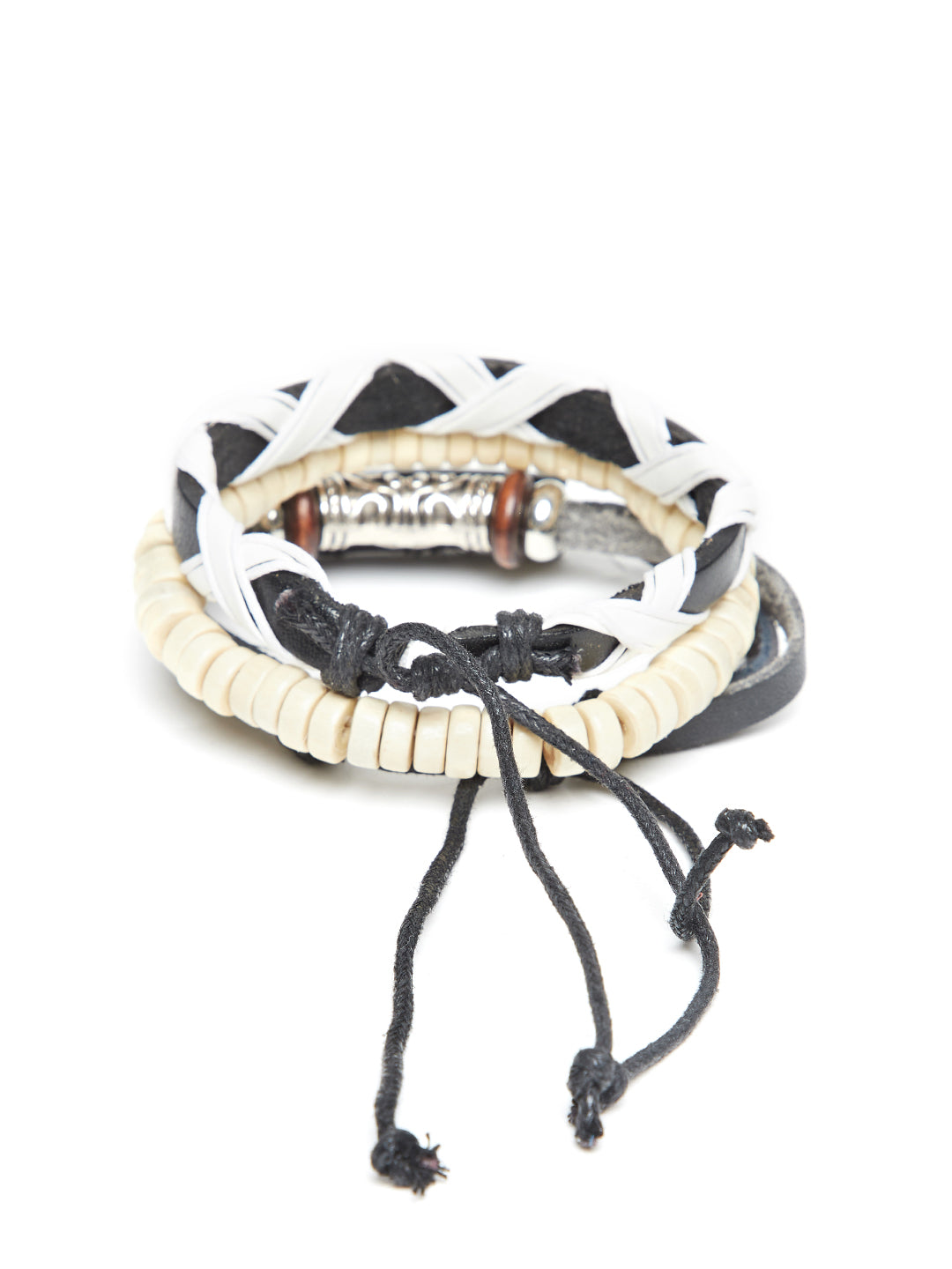 Alvaro Castagnino Black and white Leather Wraparound Bracelet