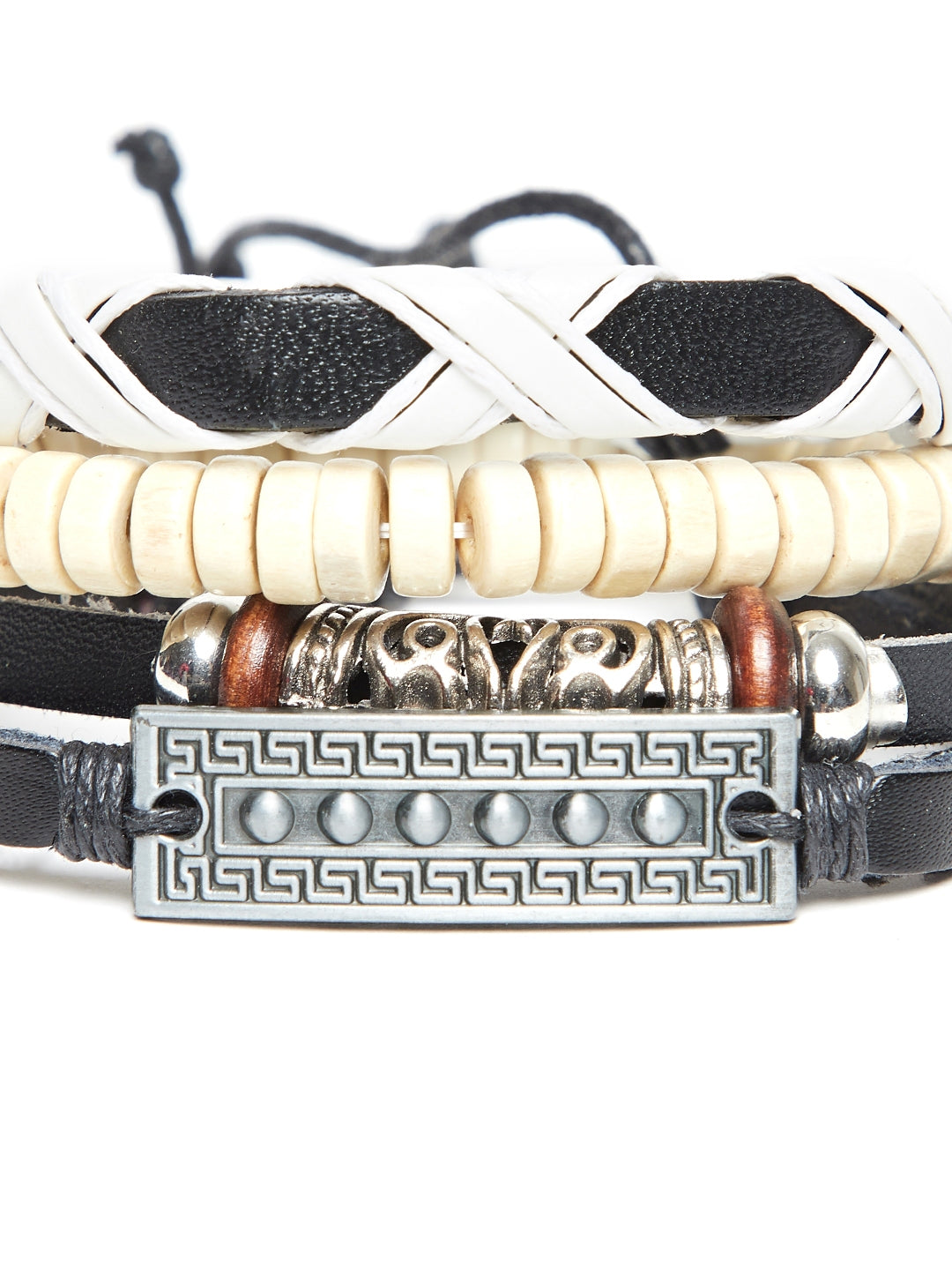 Alvaro Castagnino Black and white Leather Wraparound Bracelet
