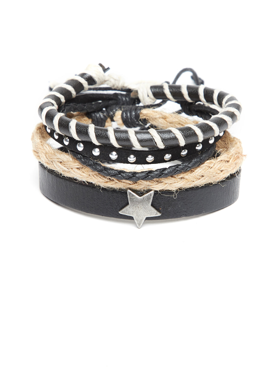 Alvaro Castagnino Black and white Leather Wraparound Bracelet