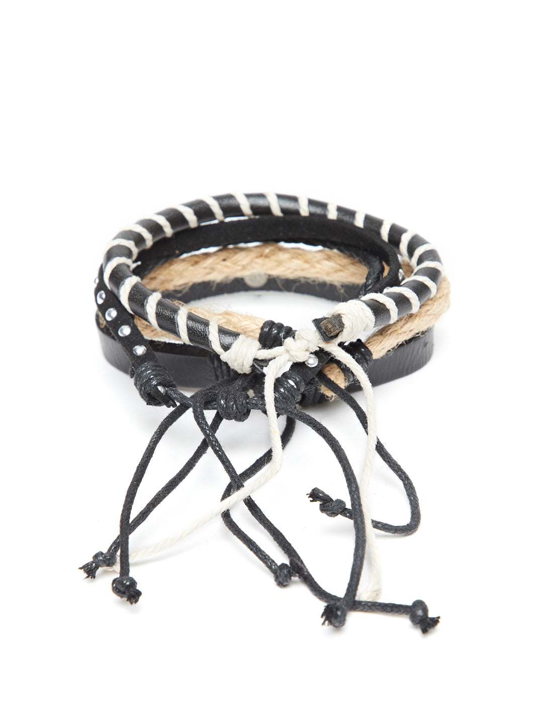 Alvaro Castagnino Black and white Leather Wraparound Bracelet