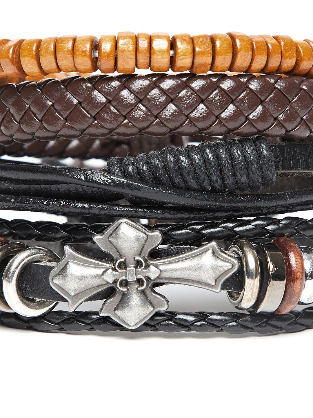 Alvaro Castagnino Men Set of 4 Multicoloured Leather Wraparound Bracelets