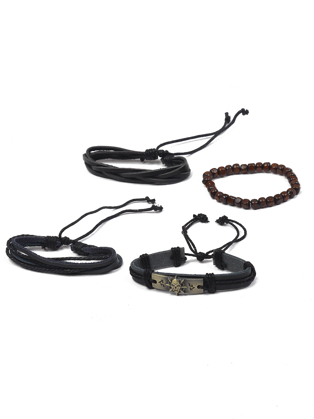 Alvaro Castagnino Men Set of 4 Brown & Black Leather Elasticated Bracelet