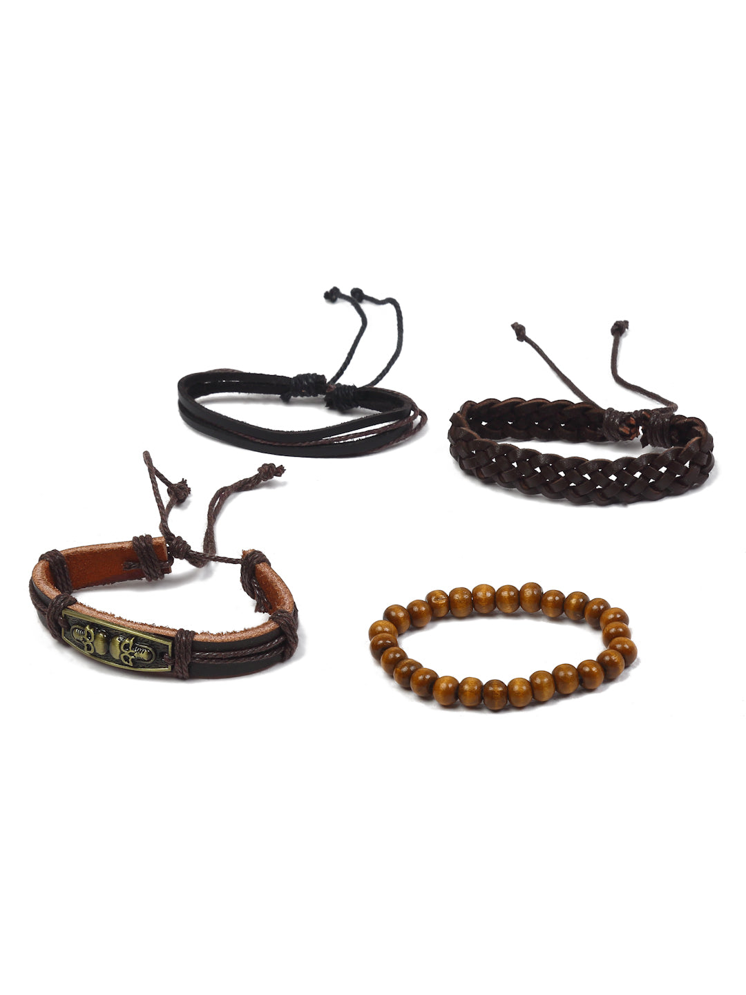 Alvaro Castagnino Men Set of 4 Brown & Black Leather Elasticated Bracelet