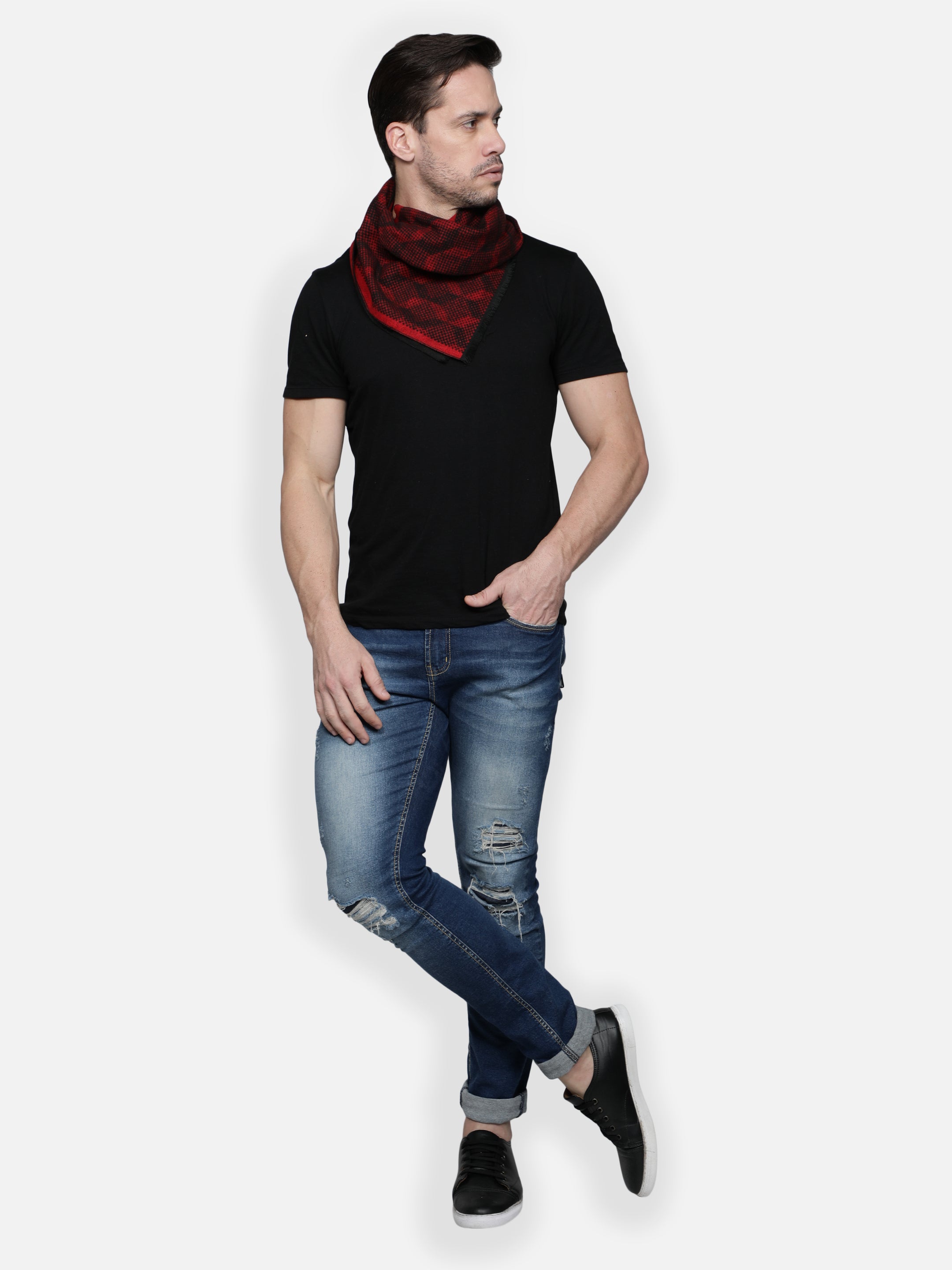 Alvaro Castagnino Men's Maroon::Black Checked Muffler