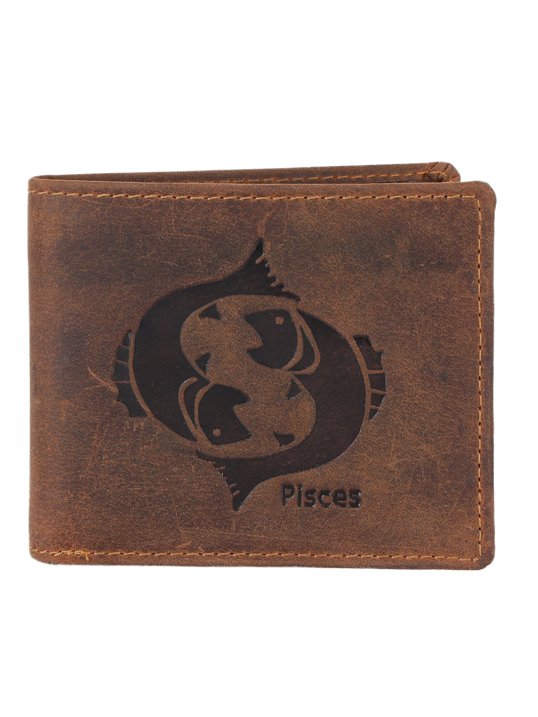 Tan Distressed Pisces Leather Wallet