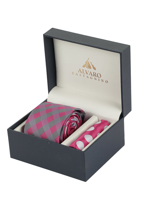 Alvaro Castagnino Men's Pink::White::Grey Color Panel Design Gift Set