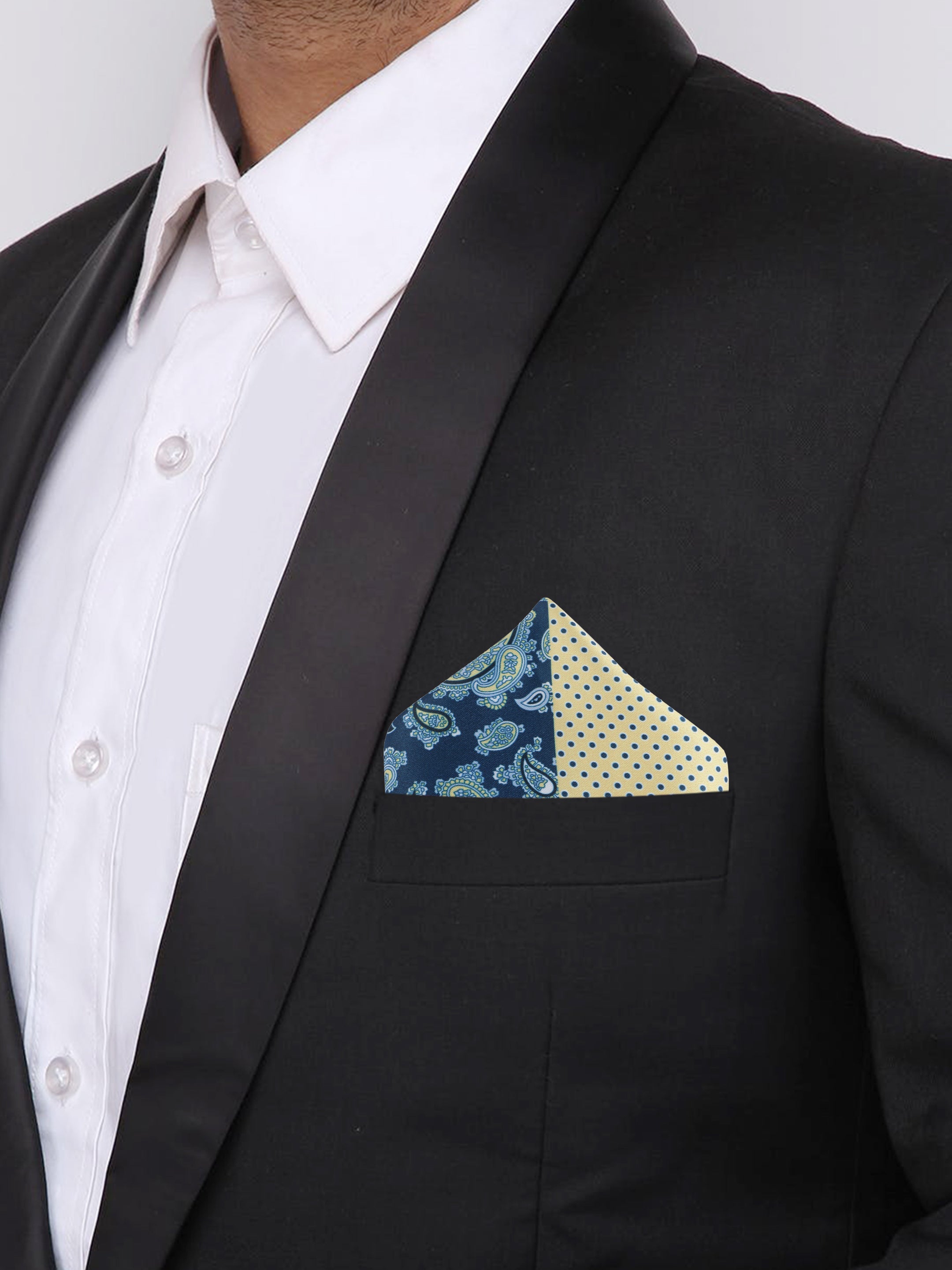 Navy & Yellow Multi Patterned Pocket Square