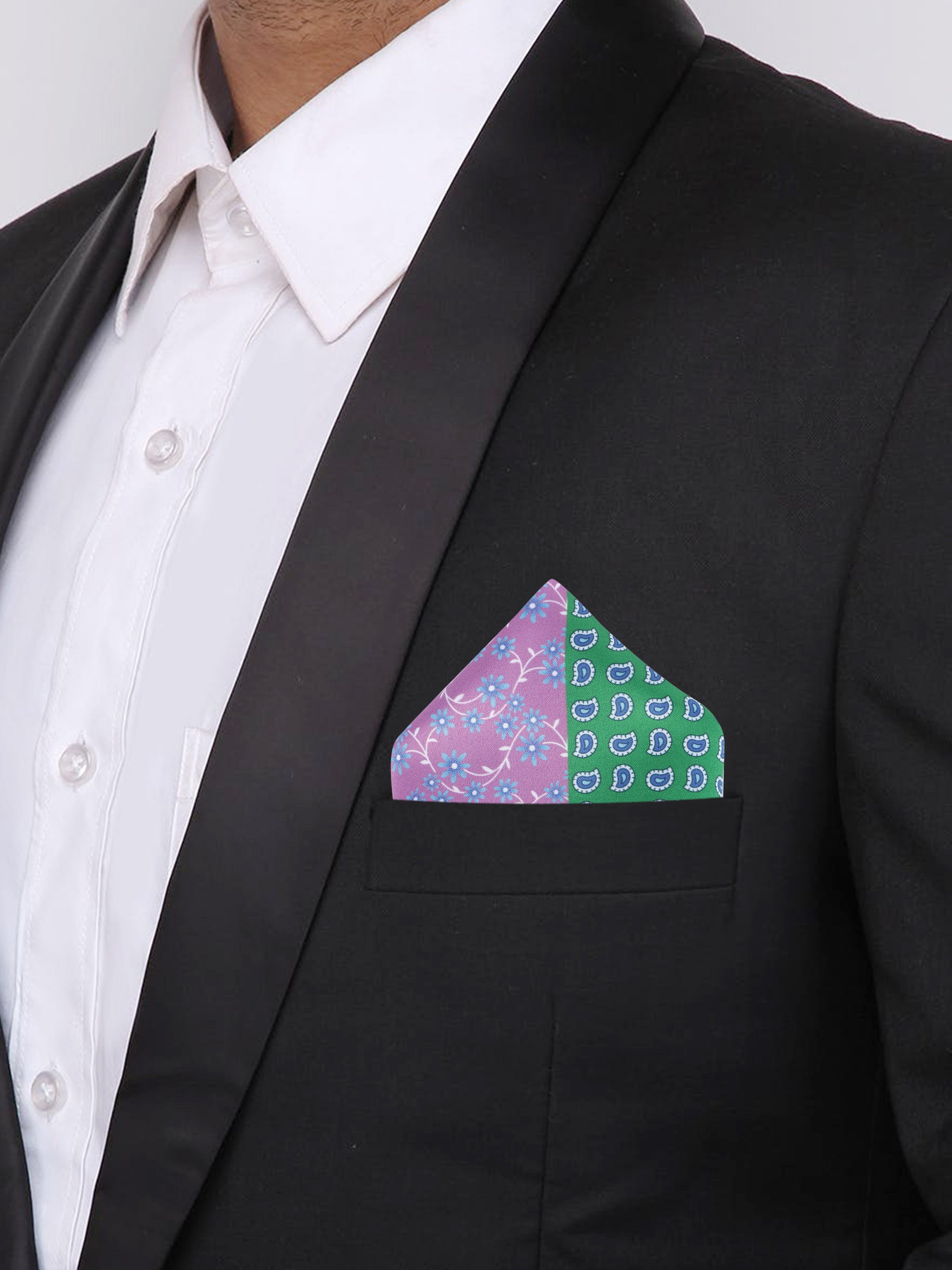 Green & Purple Multi-Patterned Pocket Square