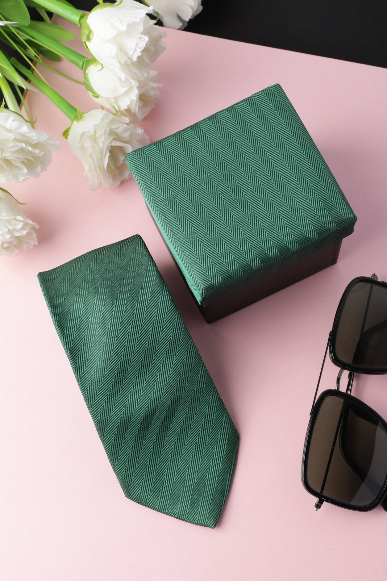 Green Herringbone Necktie