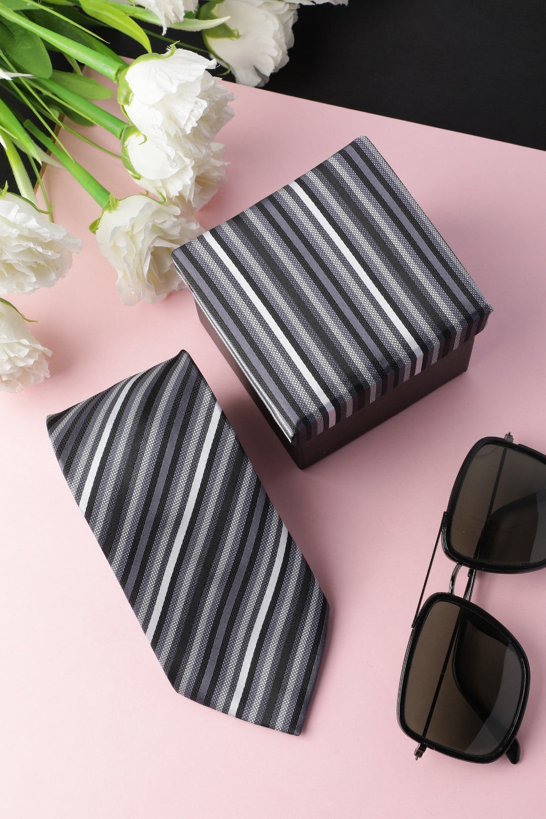 Striped Grey Necktie