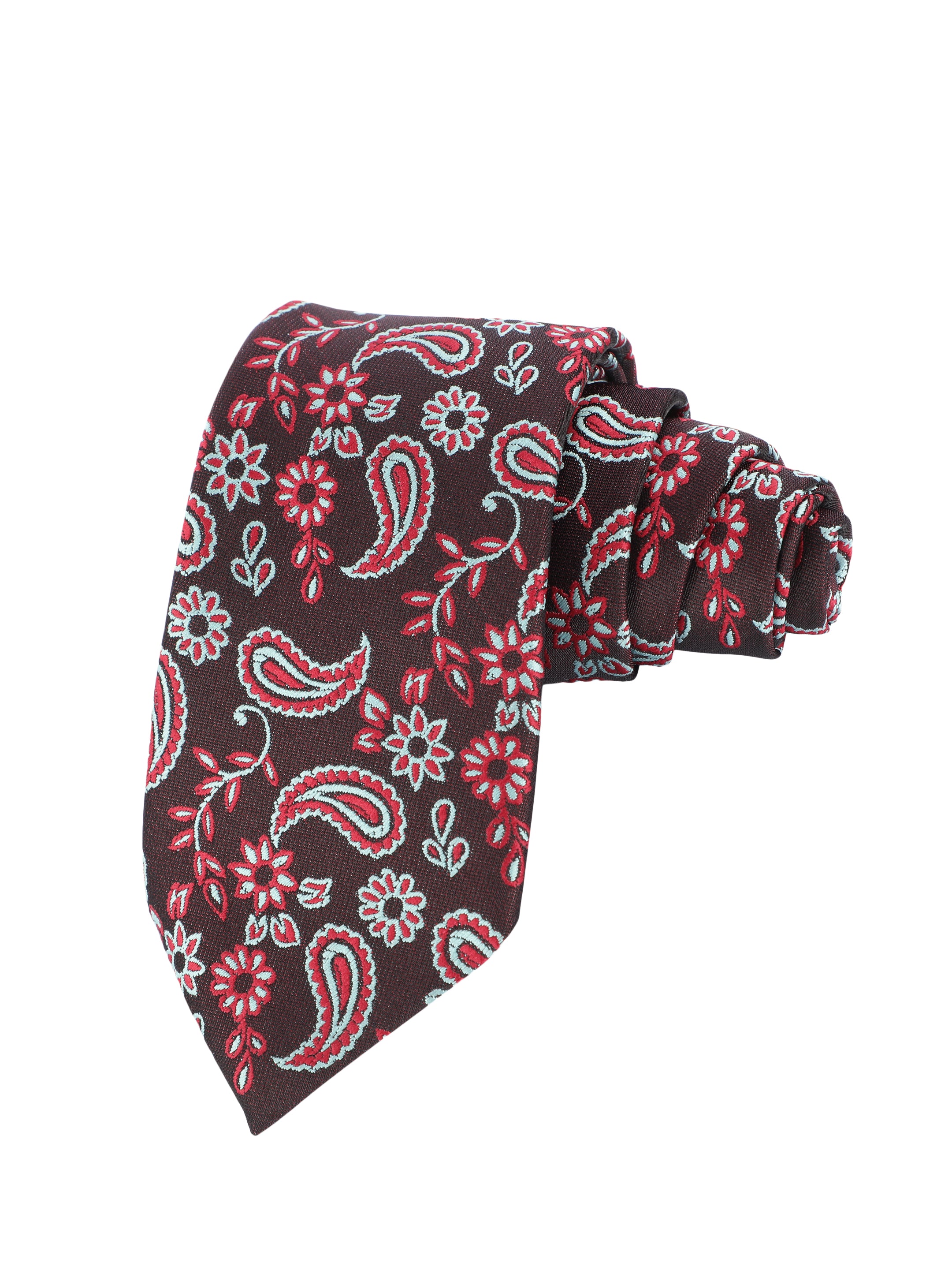 Black & Maroon Paisley & Floral Printed Necktie
