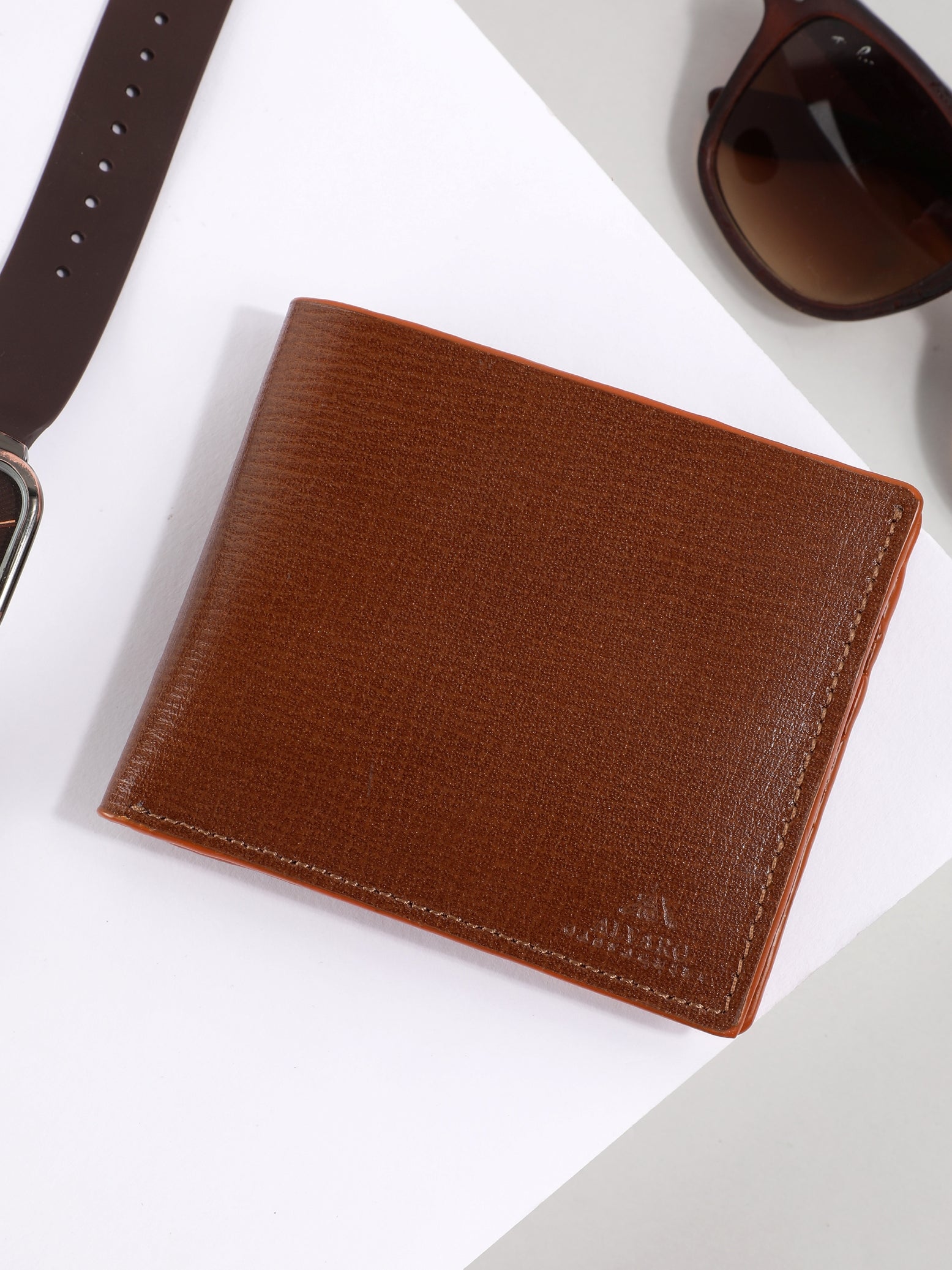 Tan Linear Grain Leather Wallet