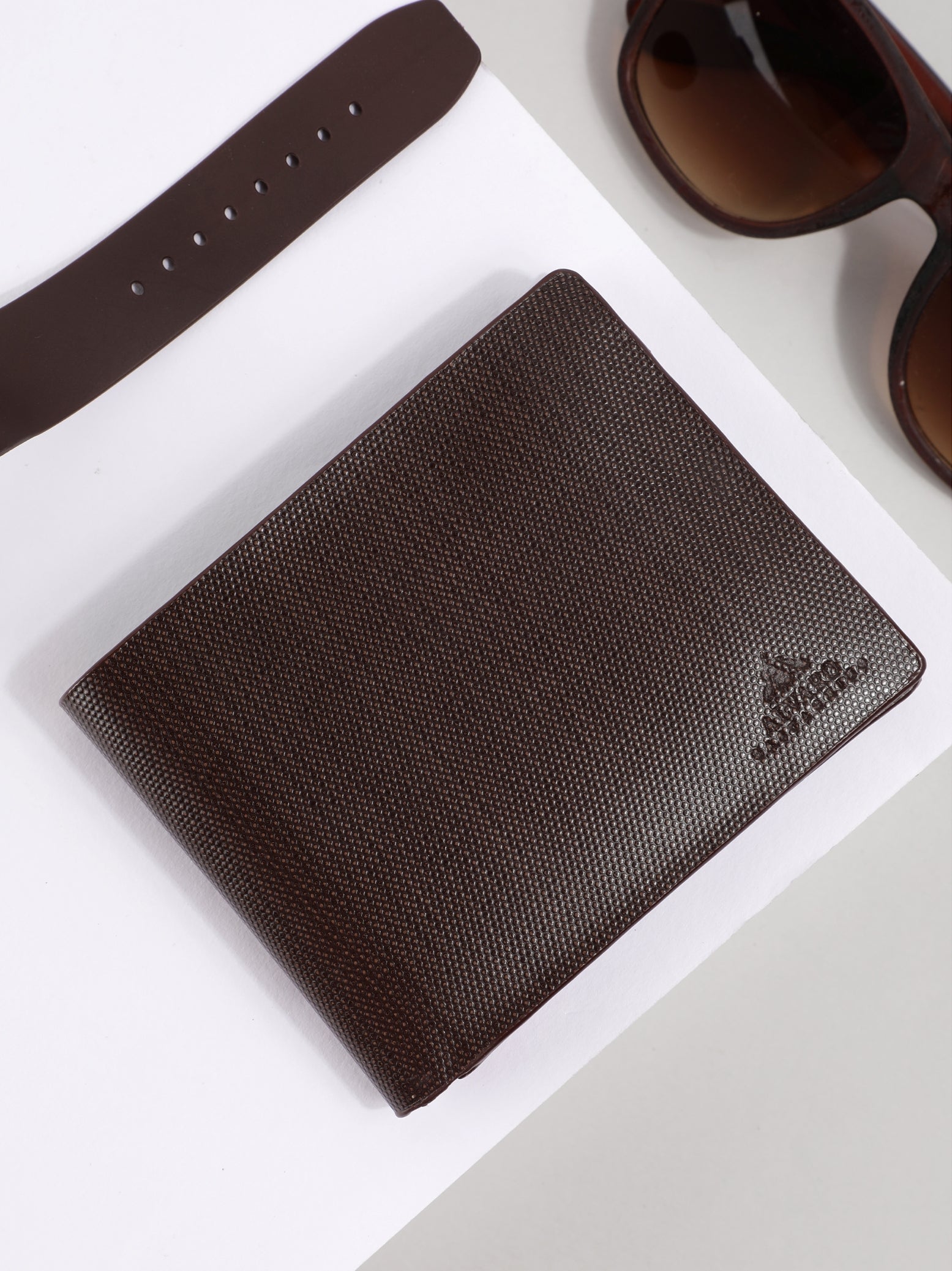 Brown Honeycomb Textured Leather Wallet