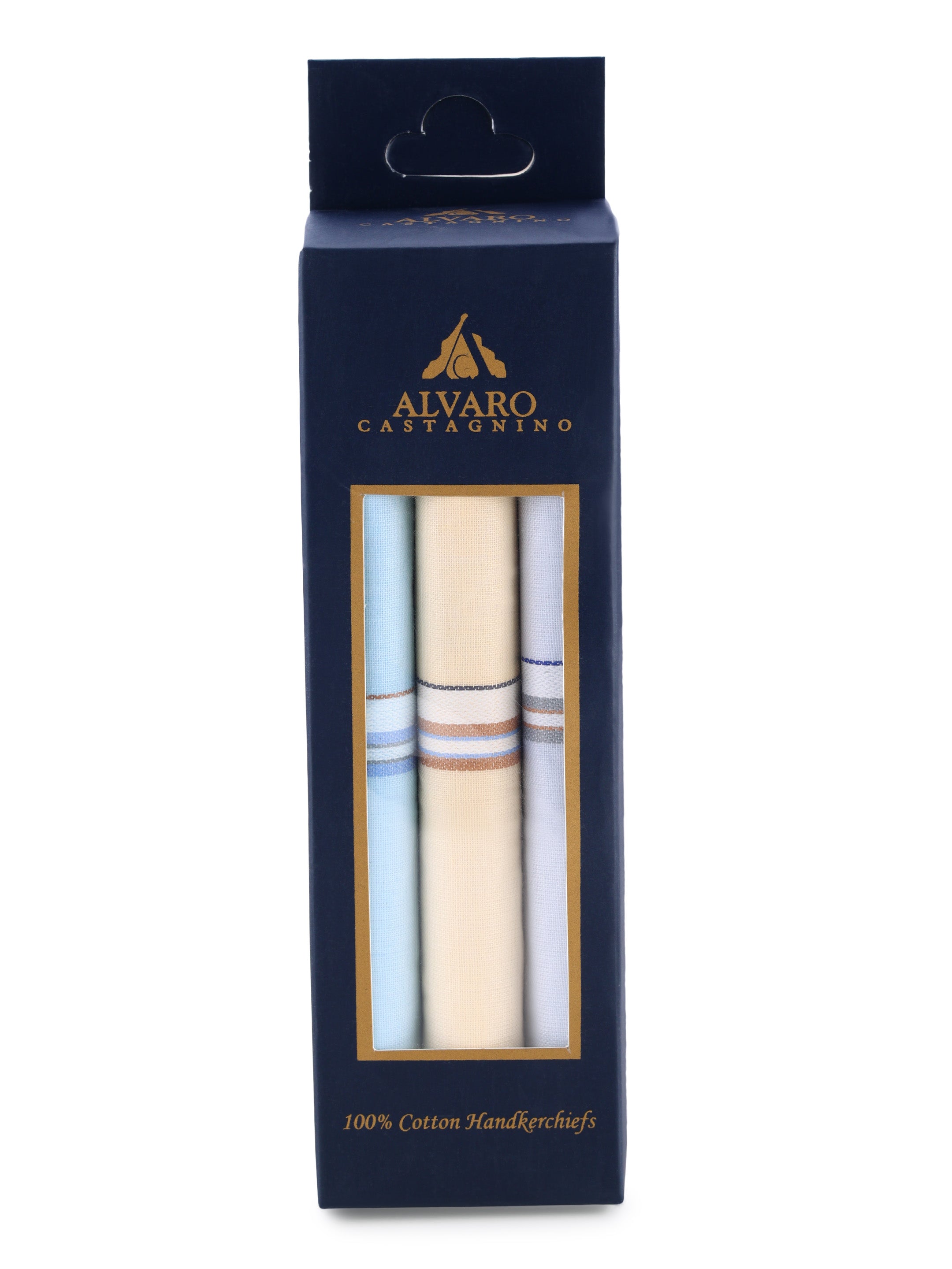 Alvaro Castagnino Men's Cotton White::Multi Color 3 Pcs Set Handkerchief