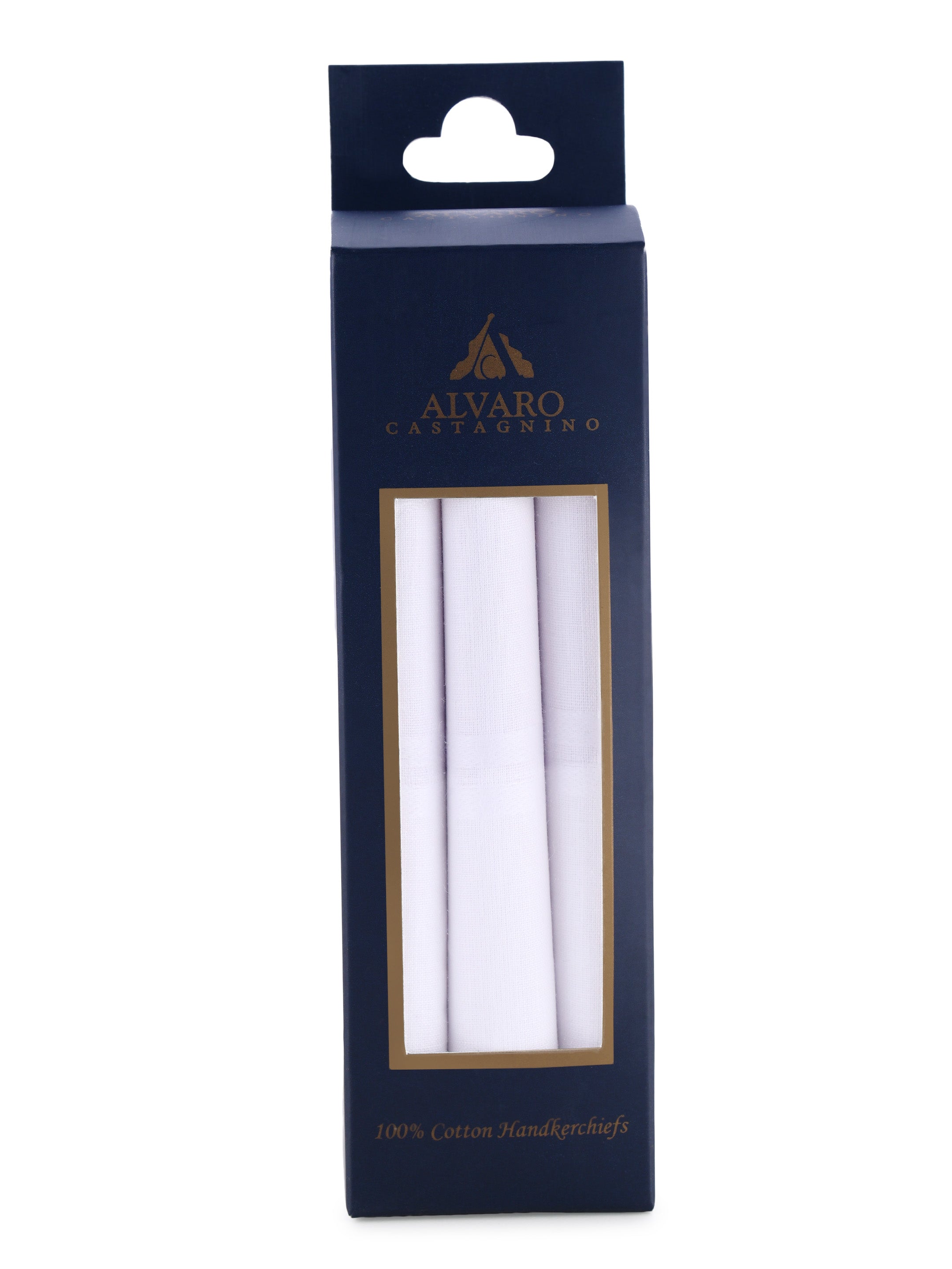 Alvaro Castagnino Men's Cotton White Color 3 Pcs Set Handkerchief