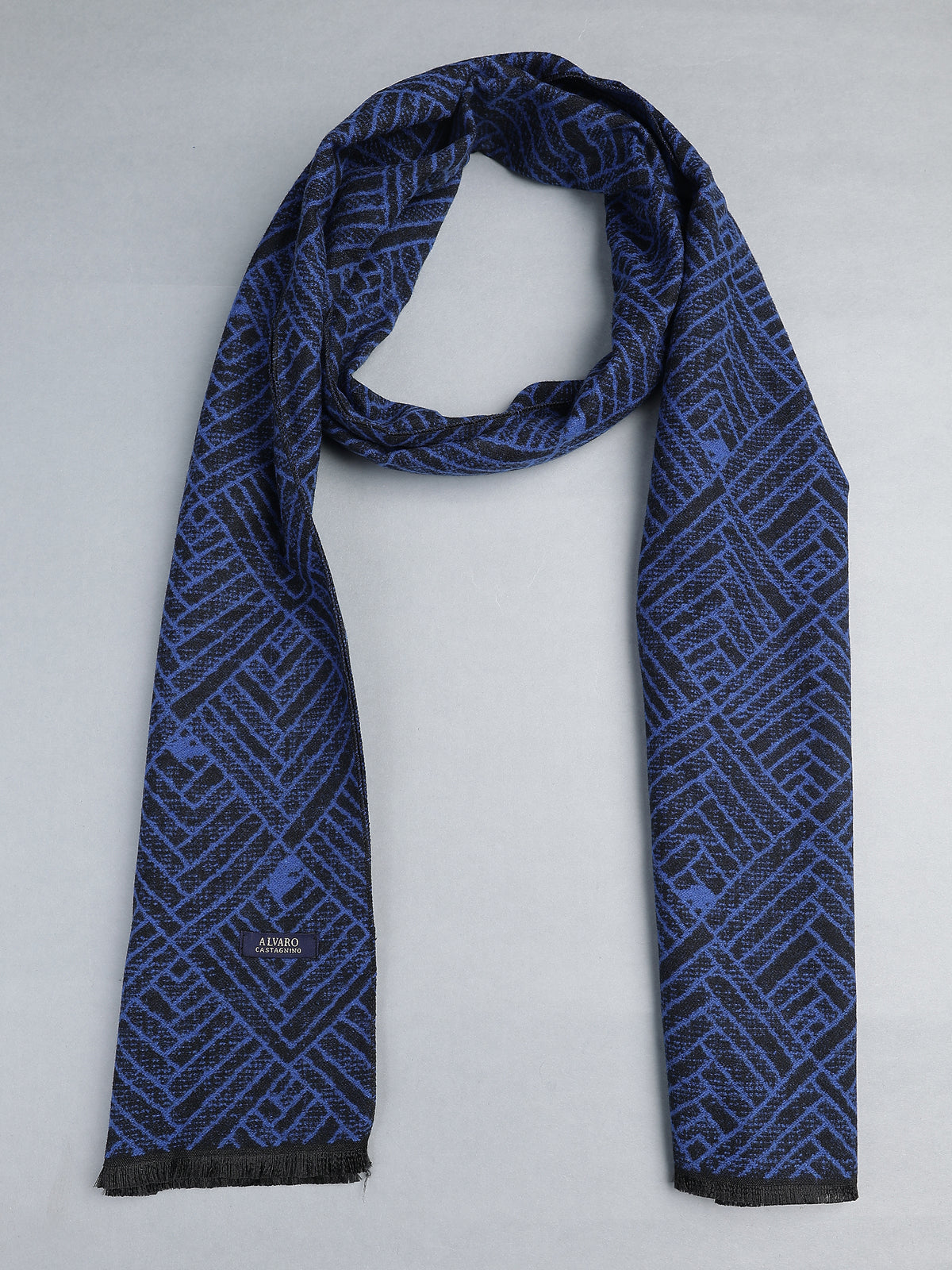 Royal Blue & Black Geometric Labyrinth Winter Muffler