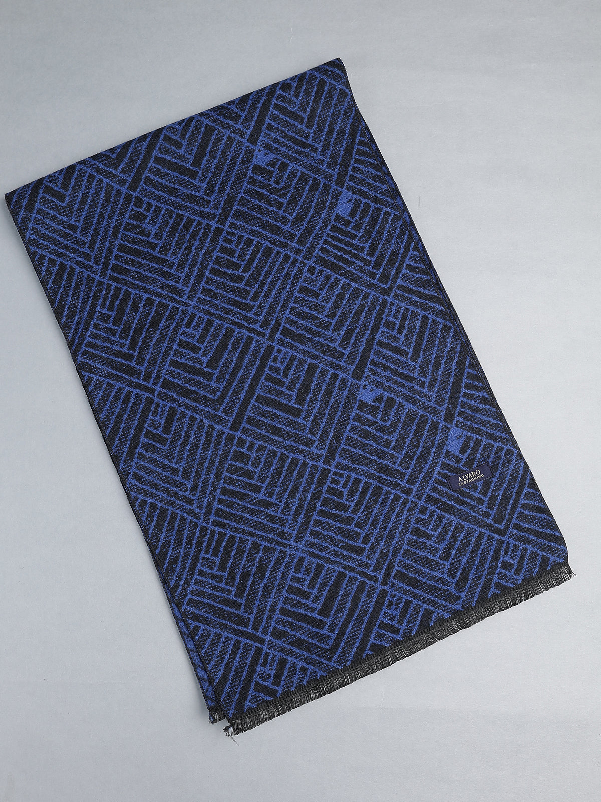 Royal Blue & Black Geometric Labyrinth Winter Muffler