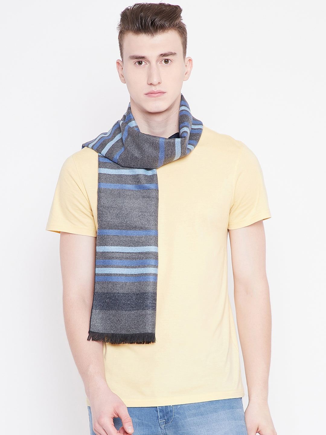 Alvaro Castagnino Men Grey & Blue Striped Mufflers