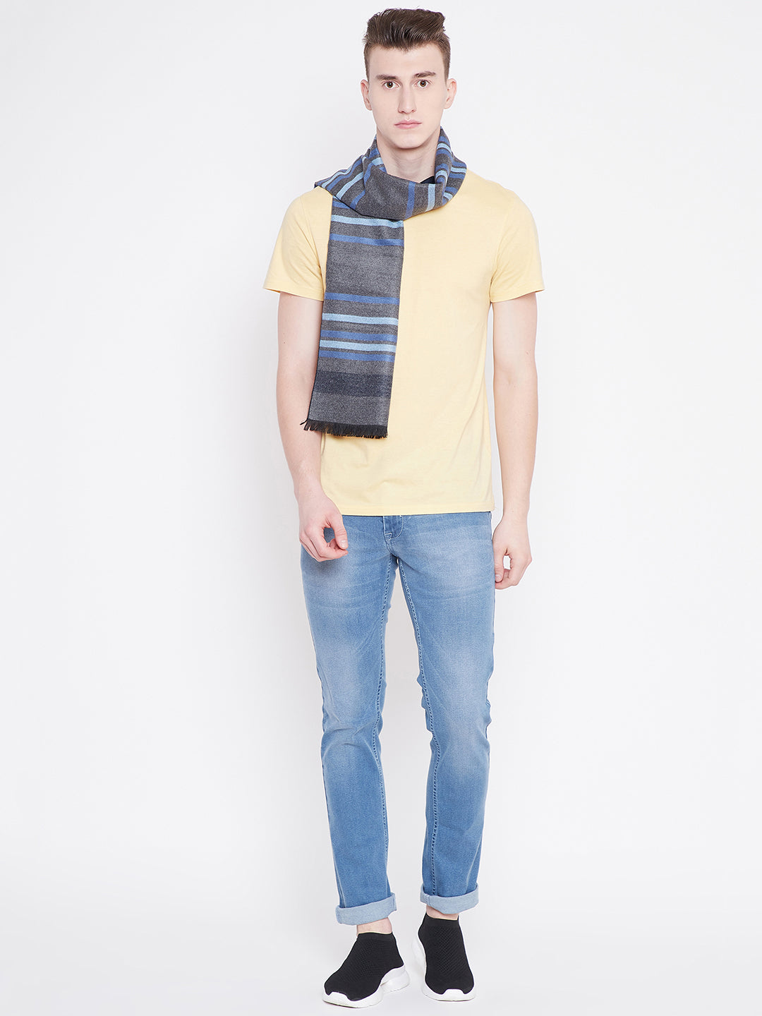 Alvaro Castagnino Men Grey & Blue Striped Mufflers