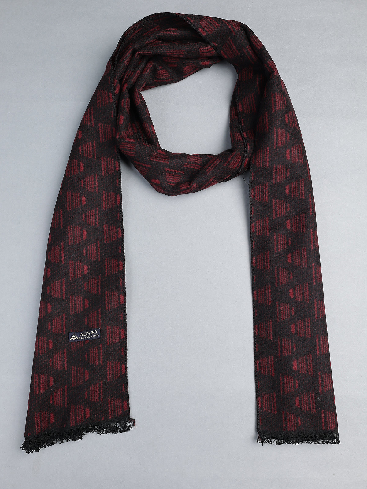 Crimson Red & Charcoal Geo-Textured Winter Muffler
