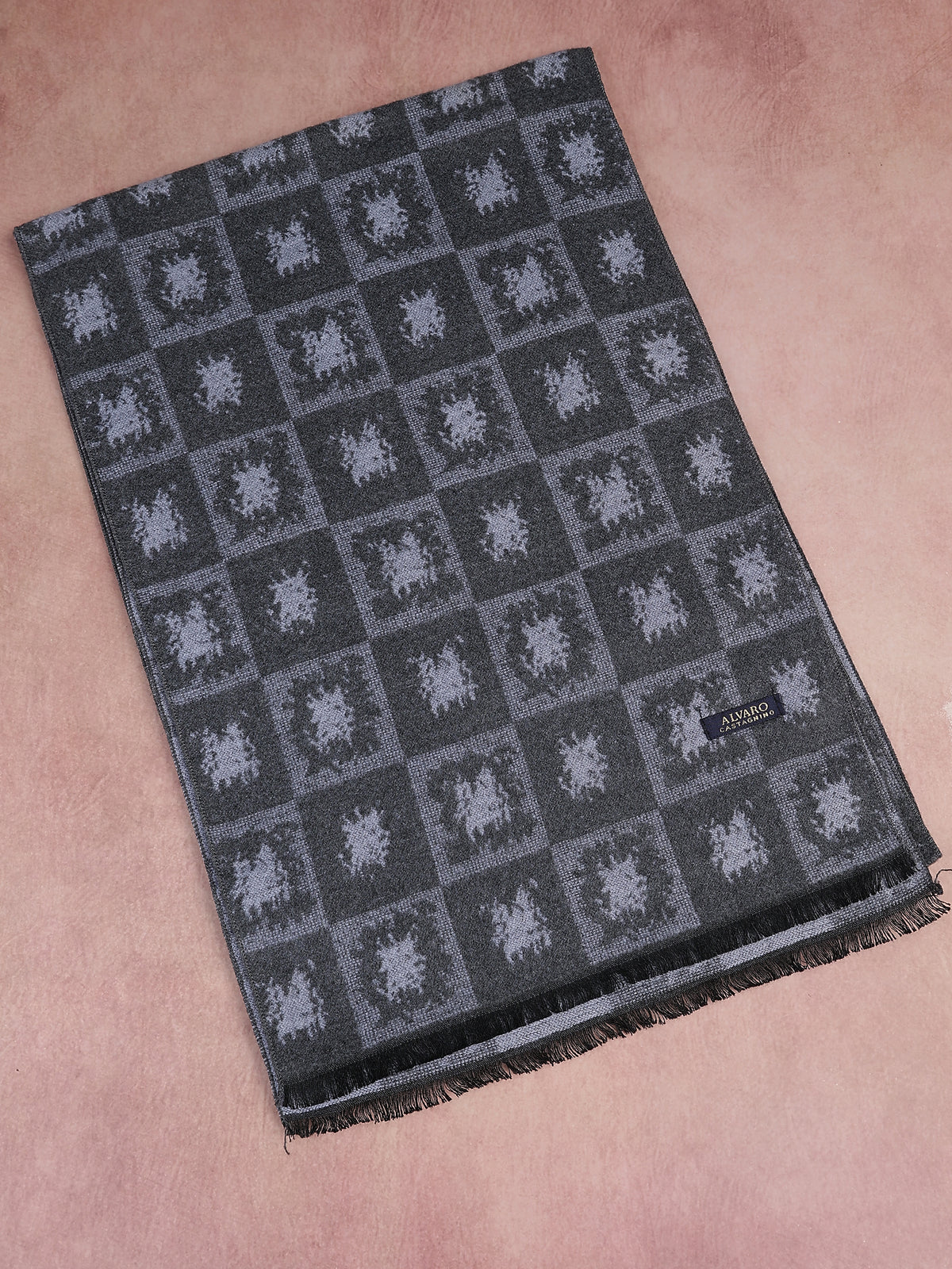 Charcoal & Silver Abstract Pixel Checkerboard Winter Muffler