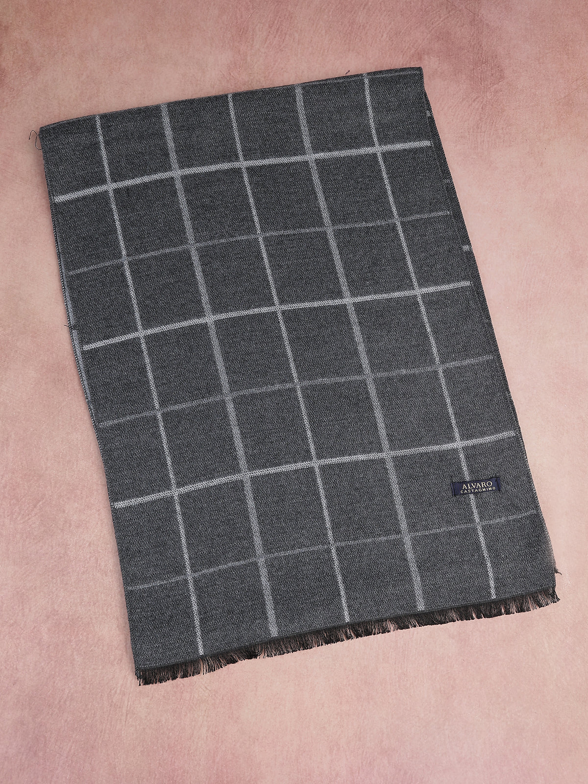 Charcoal Gray & Silver Windowpane Grid Winter Muffler