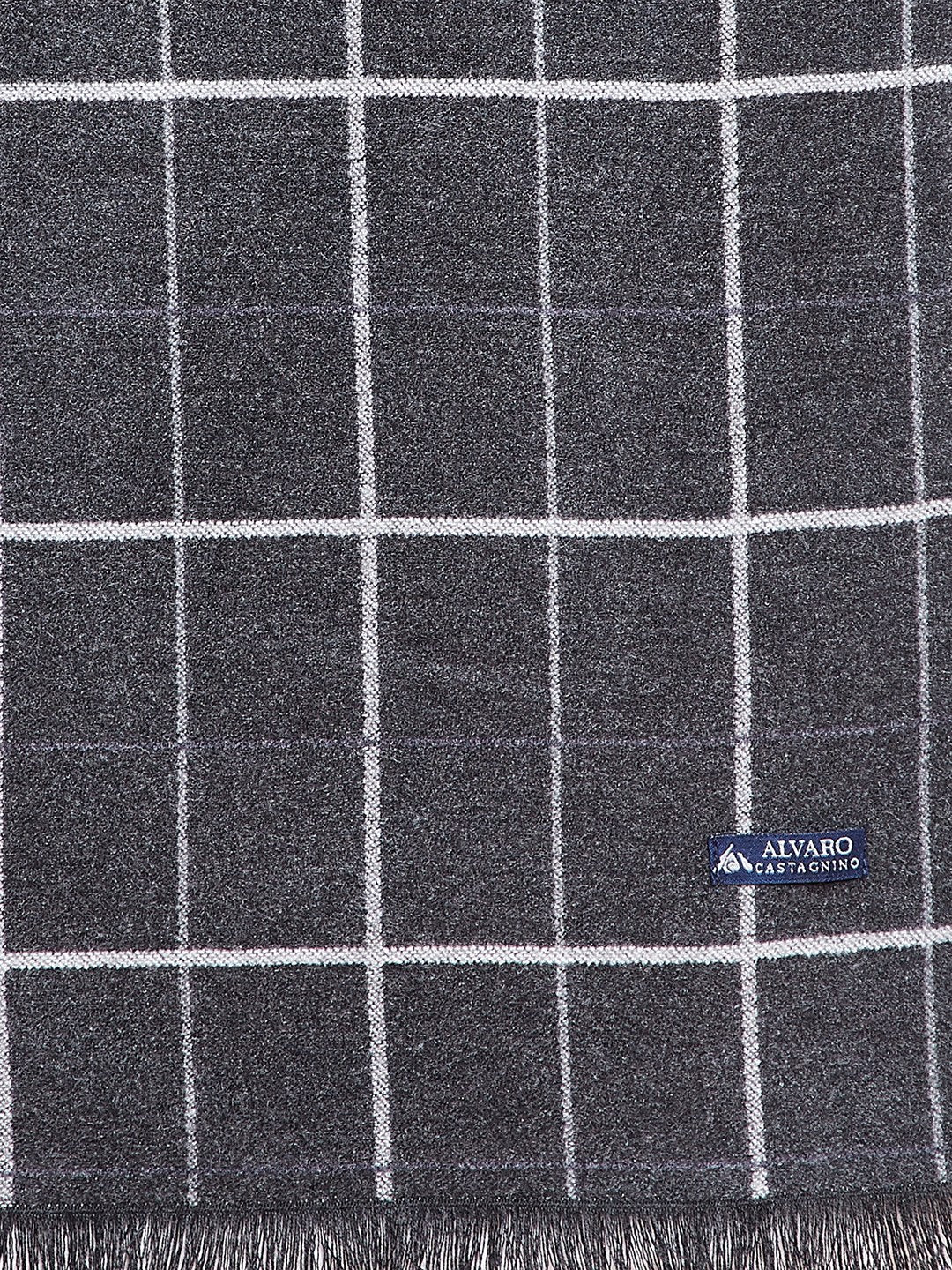 Alvaro Castagnino Men Grey & White Checked Muffler