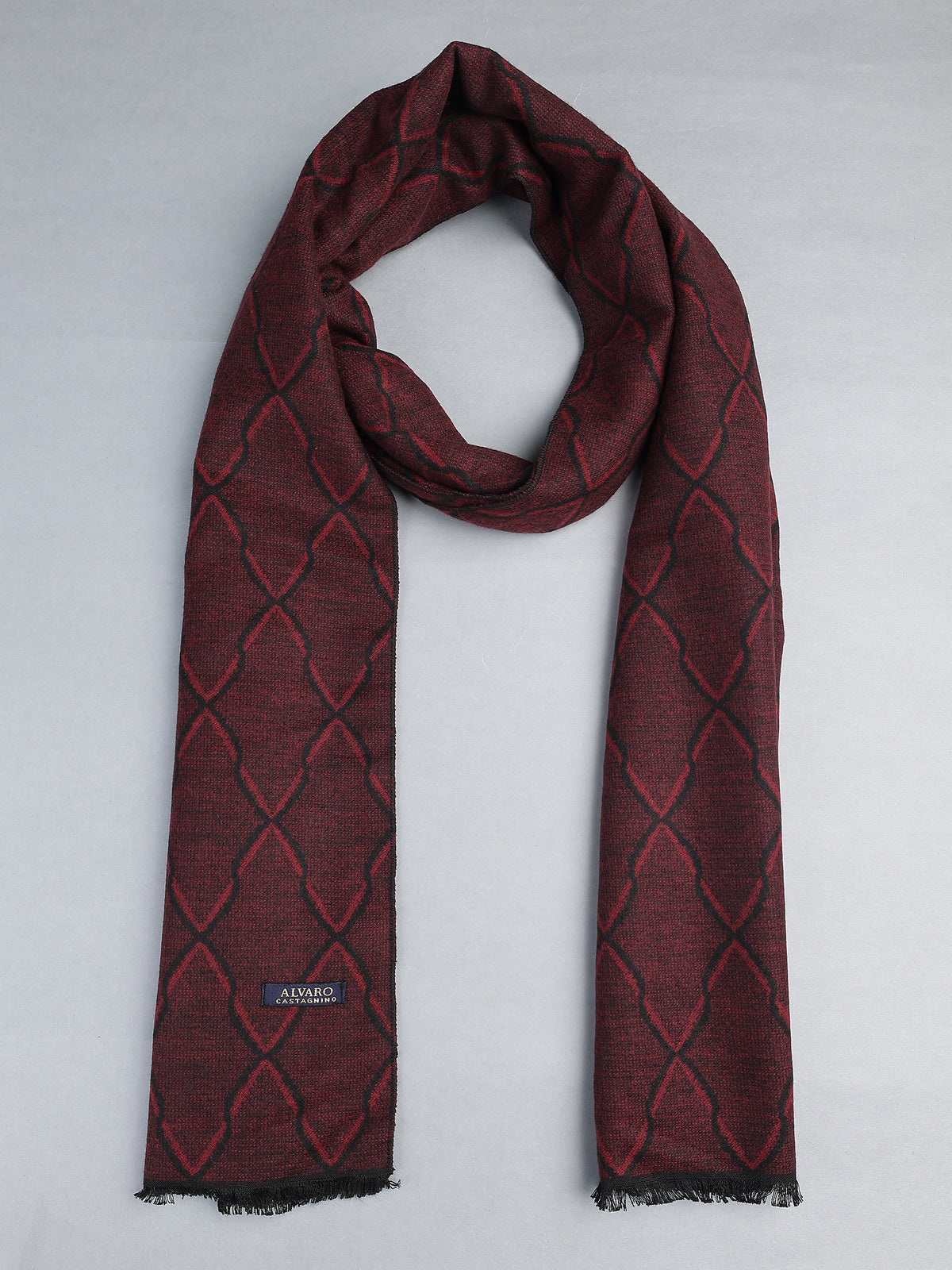 Crimson Red & Black Geometric Lattice Winter Muffler