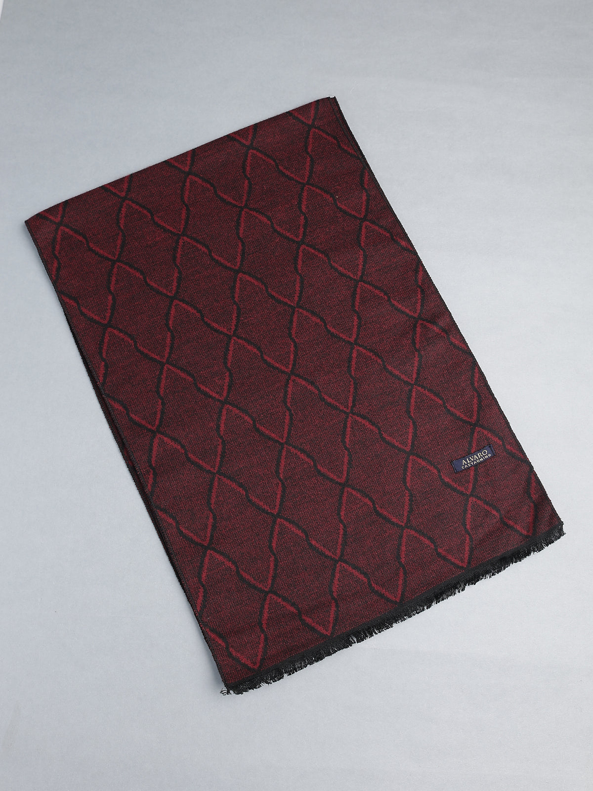 Crimson Red & Black Geometric Lattice Winter Muffler