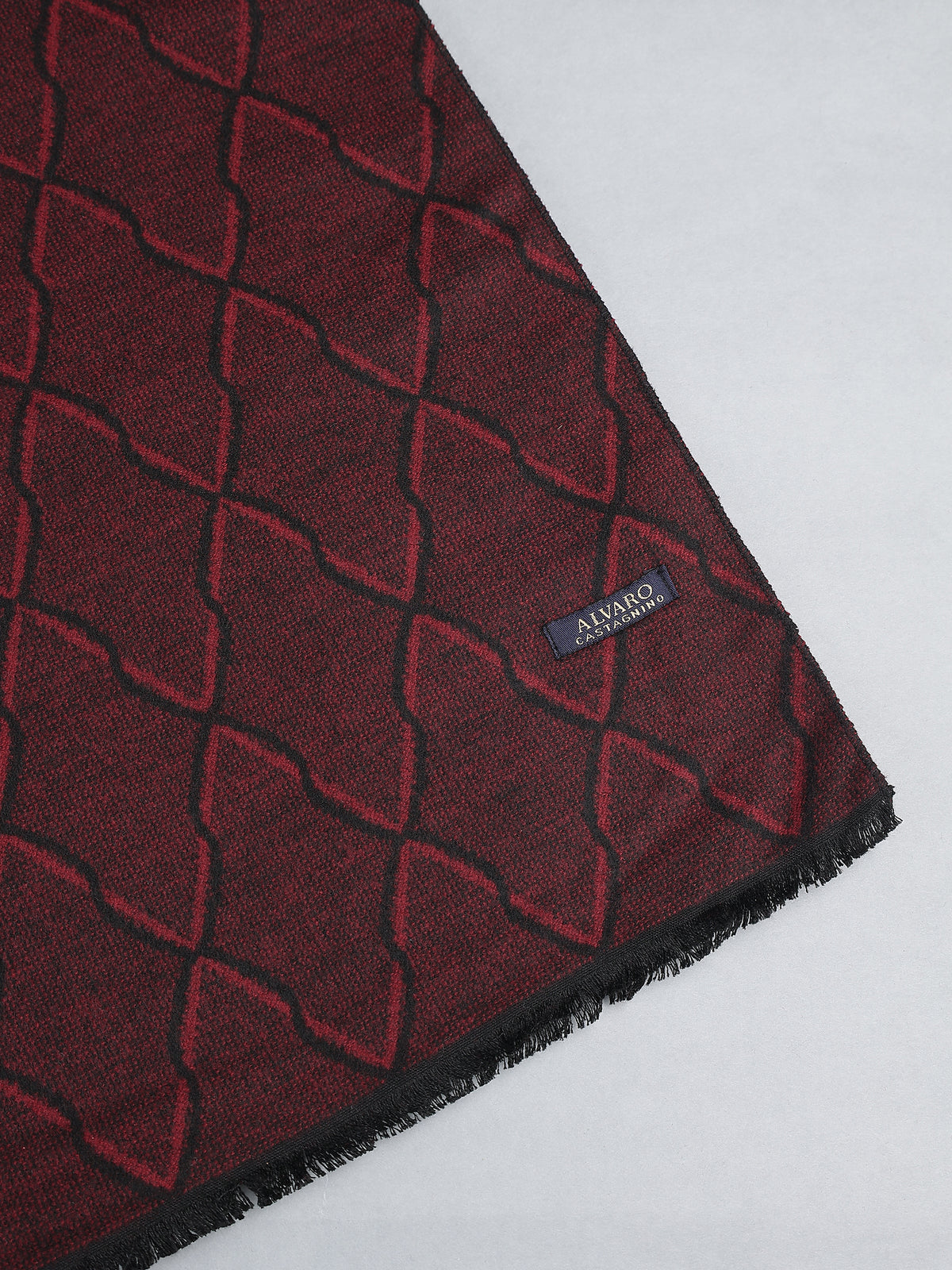 Crimson Red & Black Geometric Lattice Winter Muffler