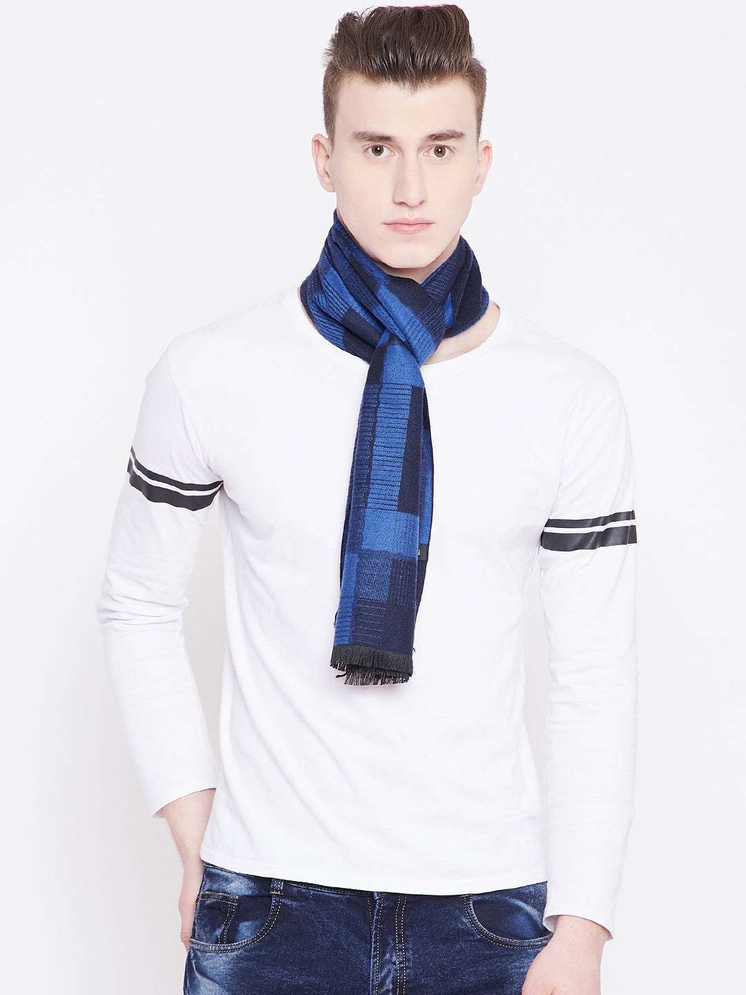 Alvaro Castagnino Men Blue Checked Muffler