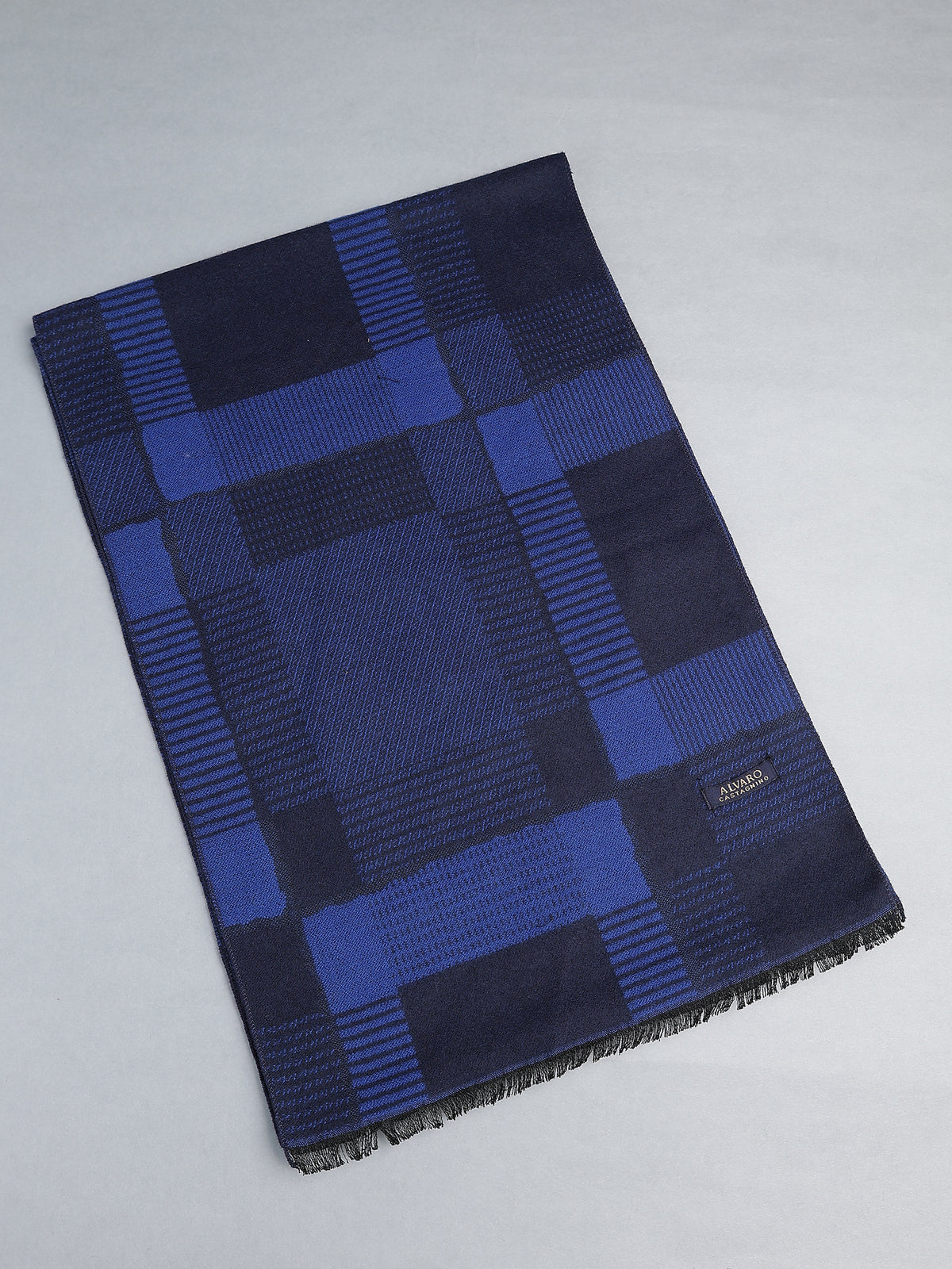 Navy Blue & Royal Blue Block Plaid Winter Muffler