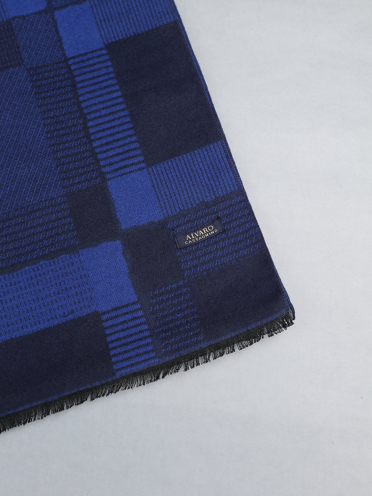 Navy Blue & Royal Blue Block Plaid Winter Muffler