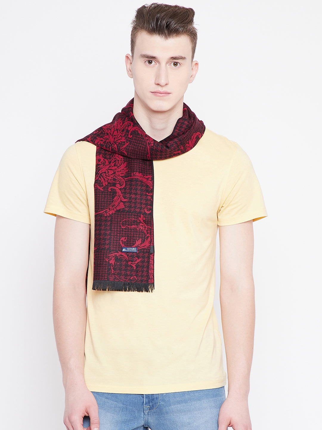 Alvaro Castagnino Men Maroon & Black Printed Muffler