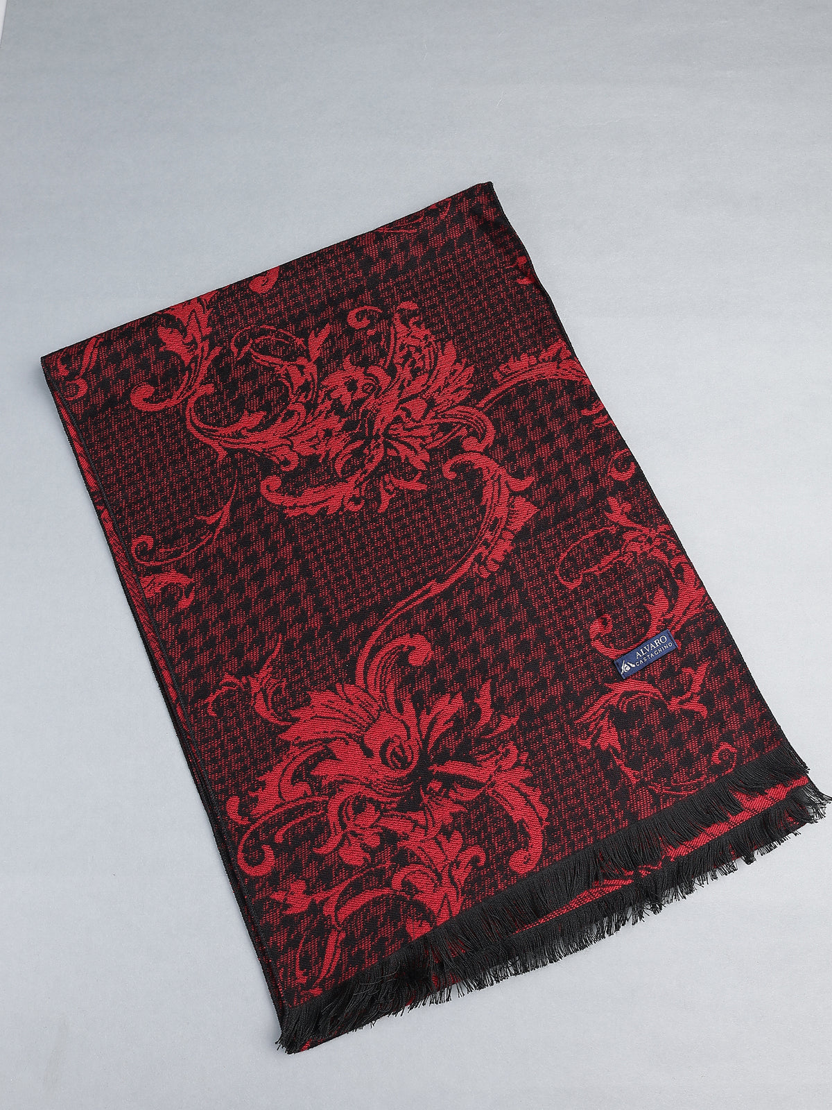 Crimson Red & Black Floral Jacquard Winter Muffler