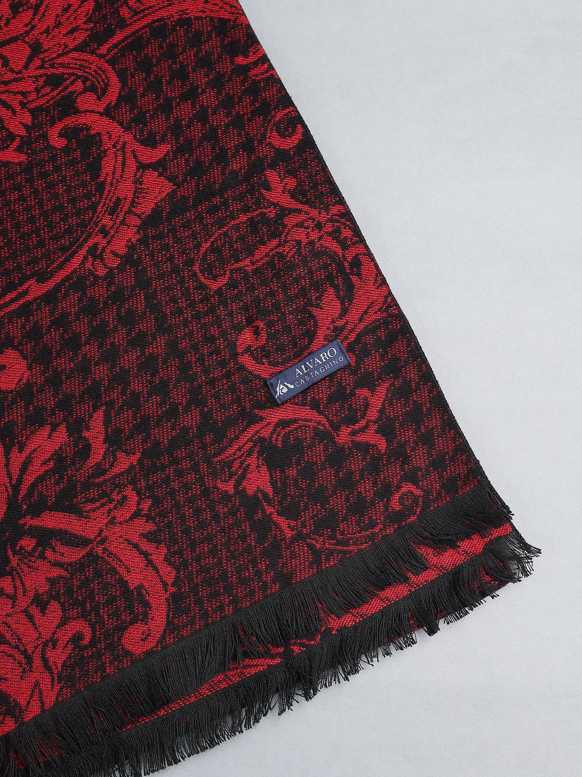 Crimson Red & Black Floral Jacquard Winter Muffler