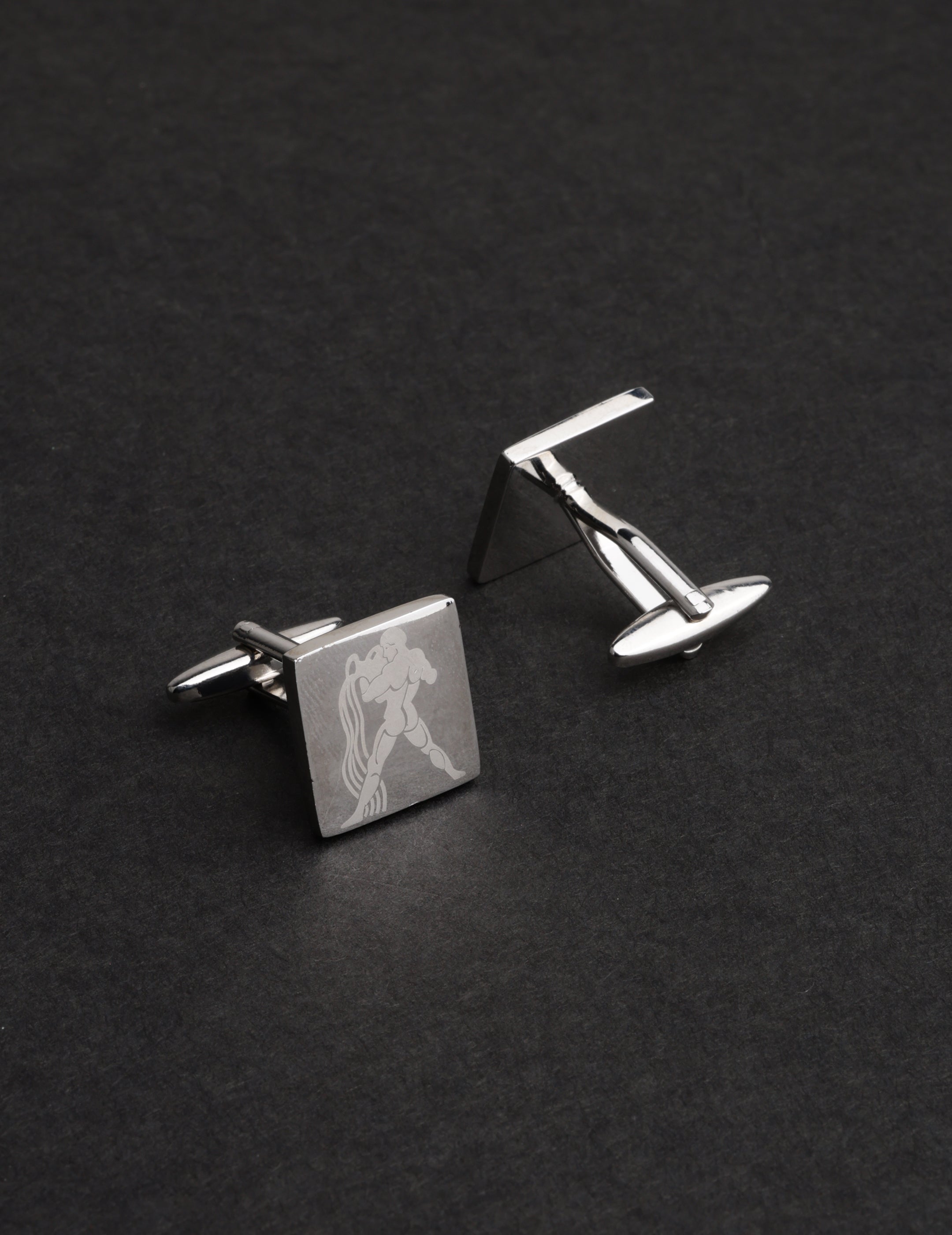 Silver Square Engraved Cufflink
