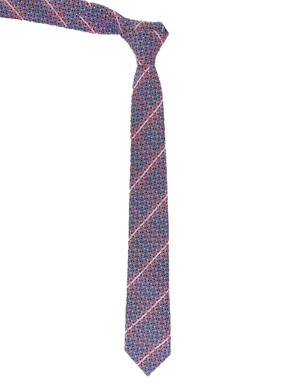Indigo Blue and Crimson Plaid Cotton Necktie