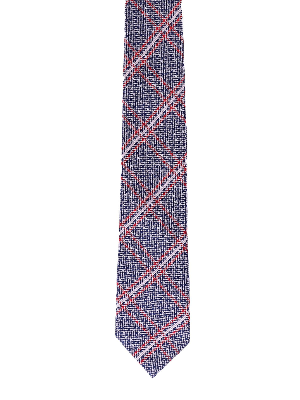 Indigo Blue and Crimson Plaid Cotton Necktie