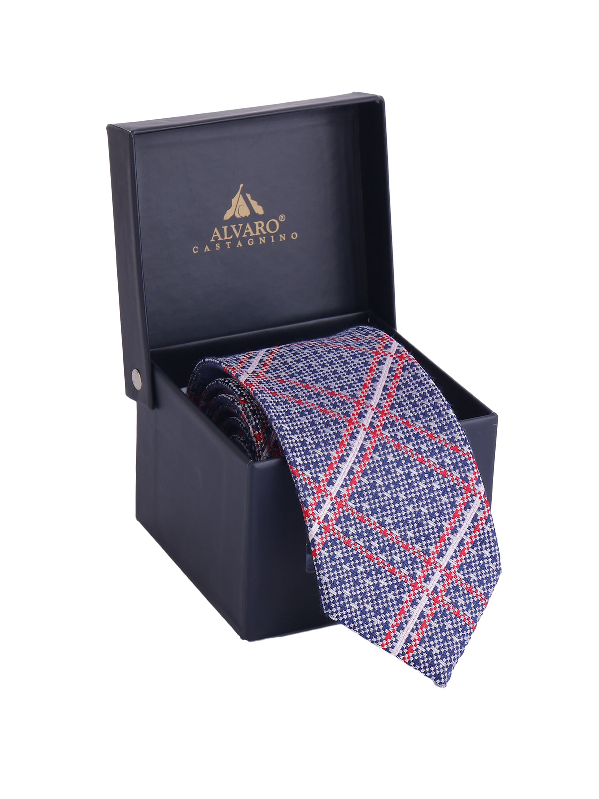 Indigo Blue and Crimson Plaid Cotton Necktie