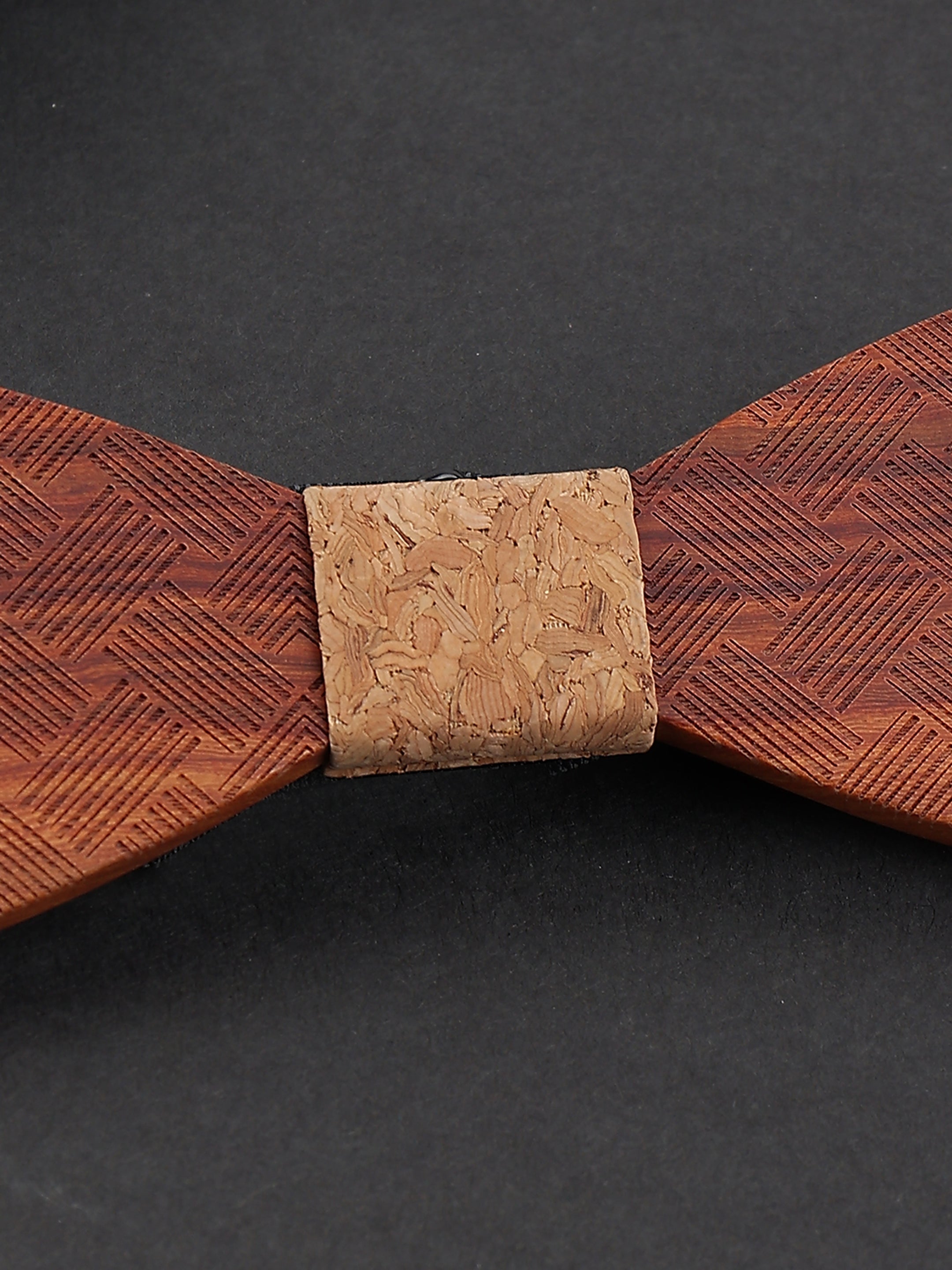 Brown Geometric Wooden Bow Tie