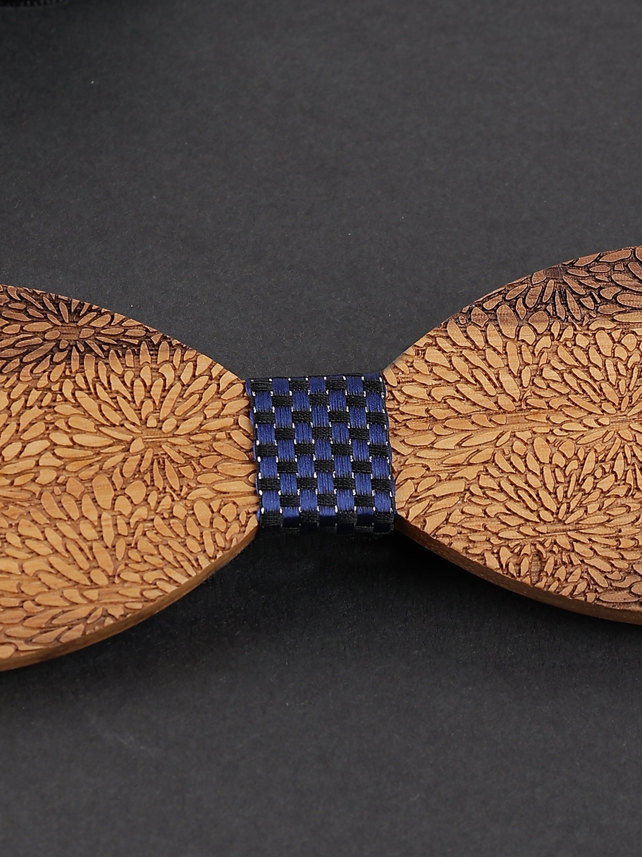 Laser Etched Floral Wooden Bow Tie