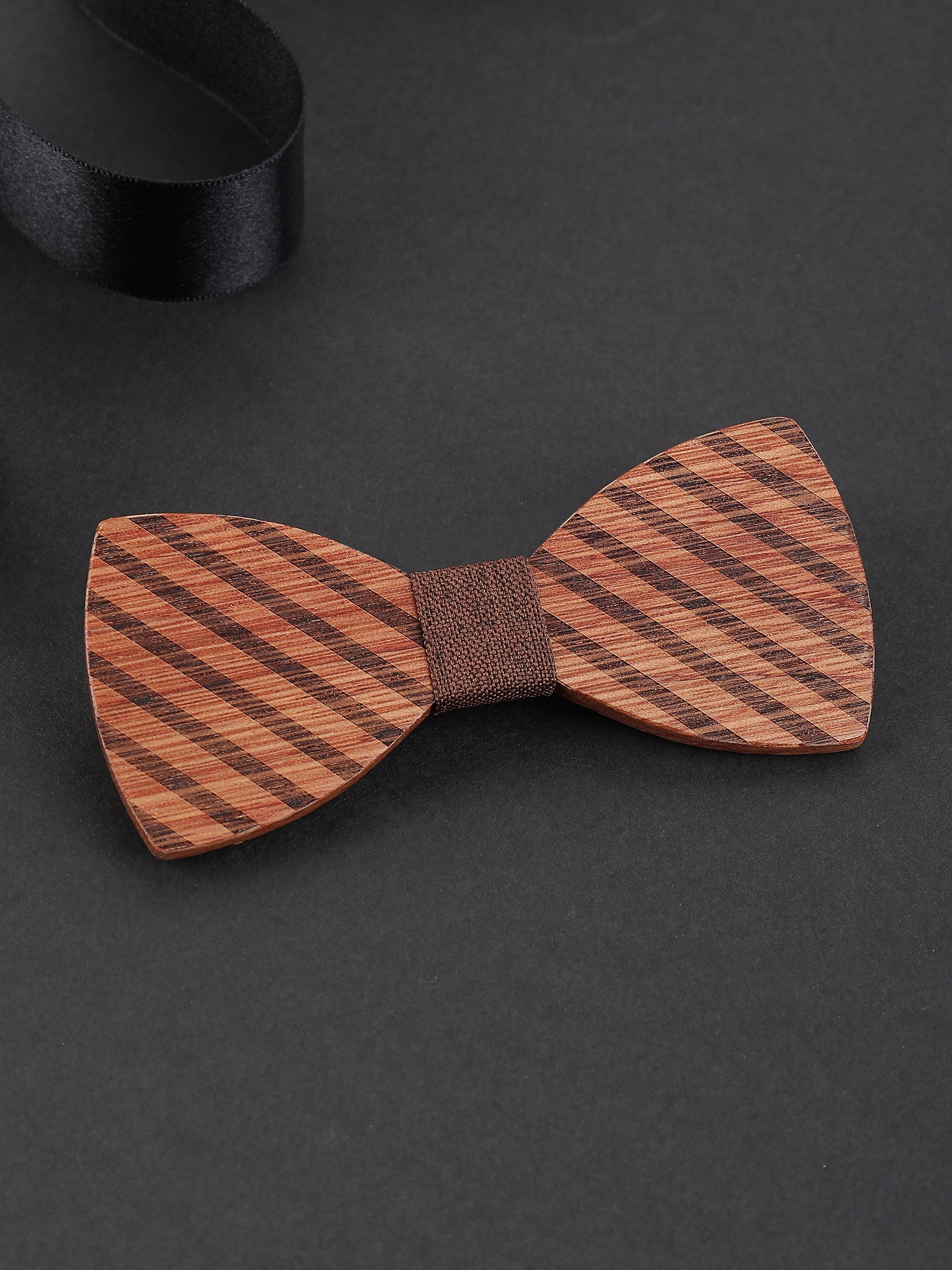 Wooden Diagonal Stripes Bow Tie